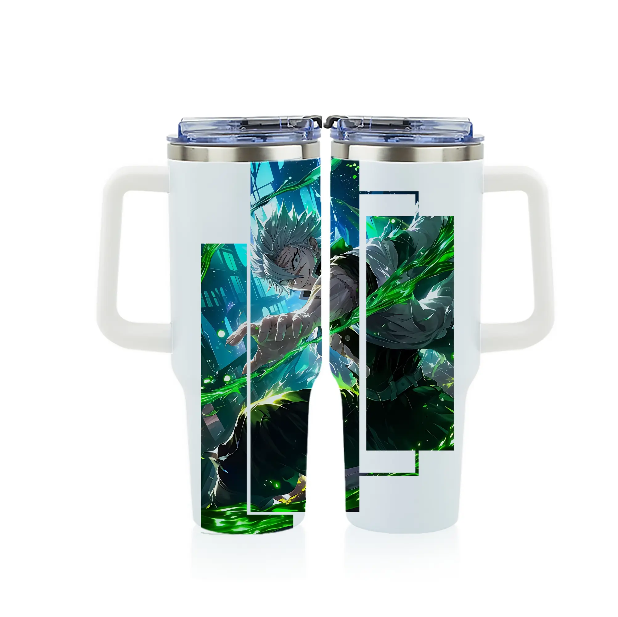 鬼滅の刃 グッズ,不死川 実弥 - 1200mL フルプリント車用タンブラー ・ 304ステンレス 内側 ・ 201ステンレス 外側 ・ 保温 保冷 ・ 通勤 ドライブ アウトドア用