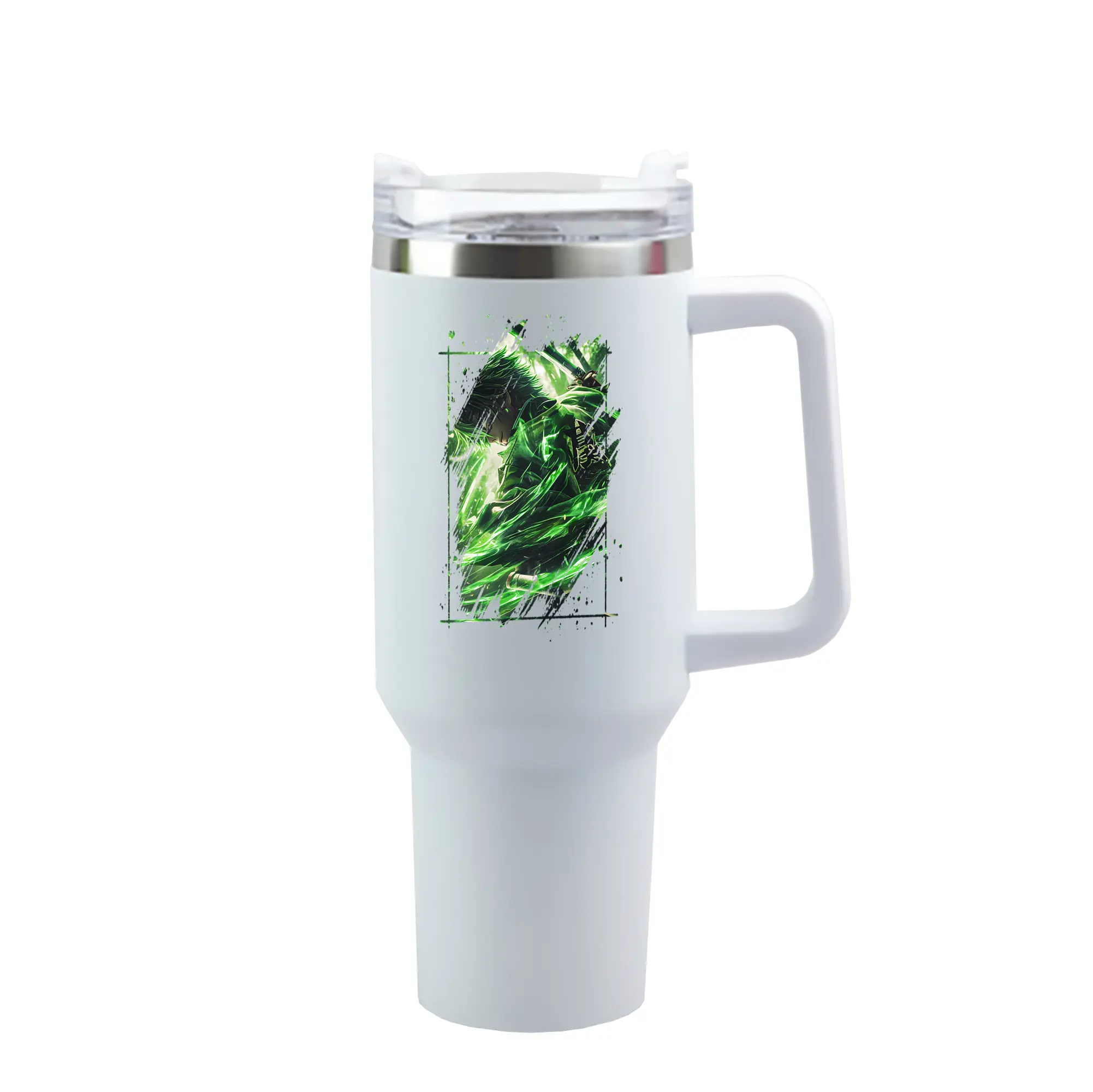 鬼滅の刃 グッズ,不死川 実弥 - 1200mL 車用タンブラー ・ クリスタルステッカー ・ 304ステンレス 内側 ・ 201ステンレス 外側 ・ 保温 保冷 ・ ハンドル＆ストロー付き ・ 通勤 ドライブ アウトドア用