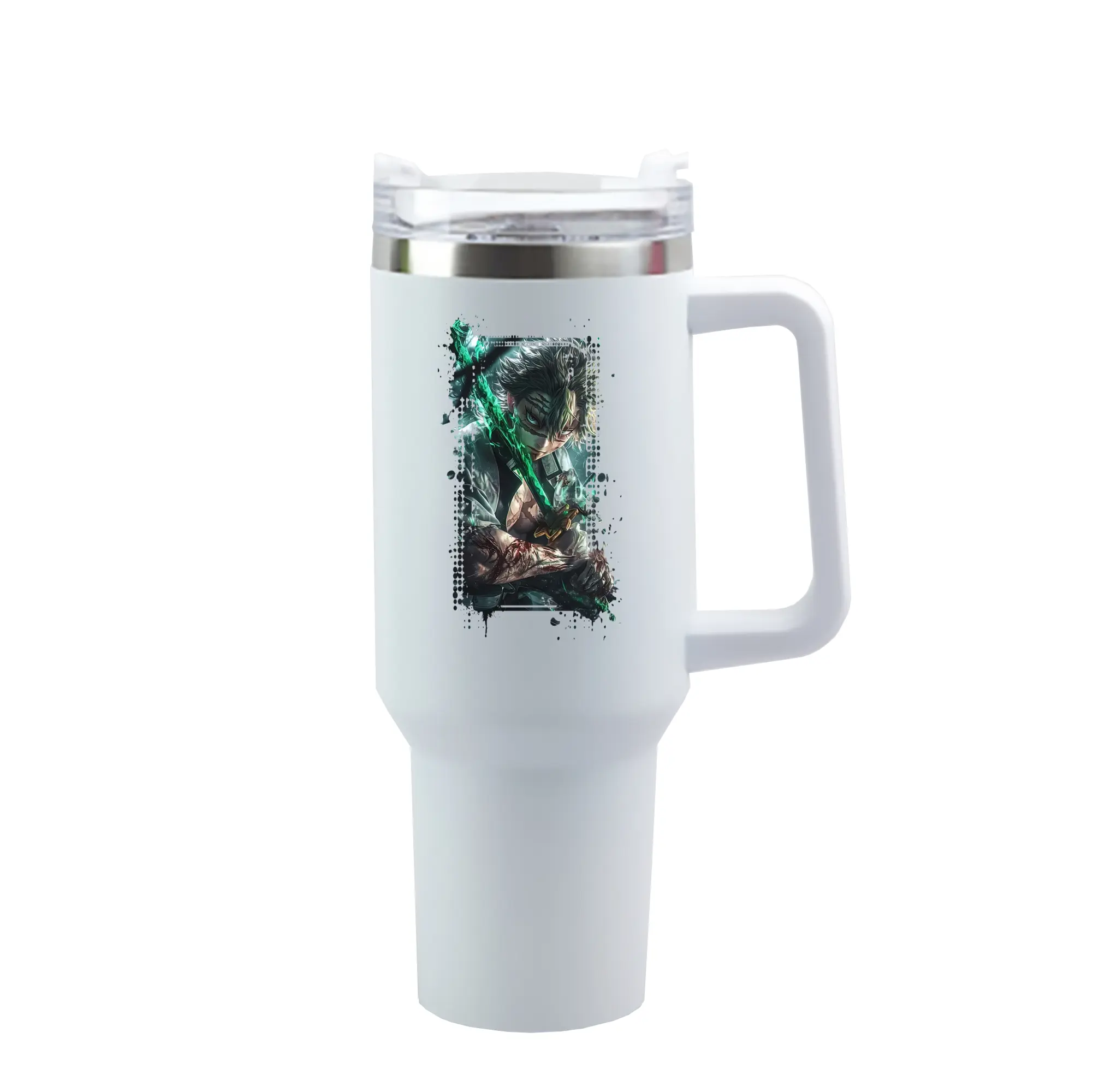 鬼滅の刃 グッズ,不死川 実弥 - 1200mL 車用タンブラー ・ クリスタルステッカー ・ 304ステンレス 内側 ・ 201ステンレス 外側 ・ 保温 保冷 ・ ハンドル＆ストロー付き ・ 通勤 ドライブ アウトドア用