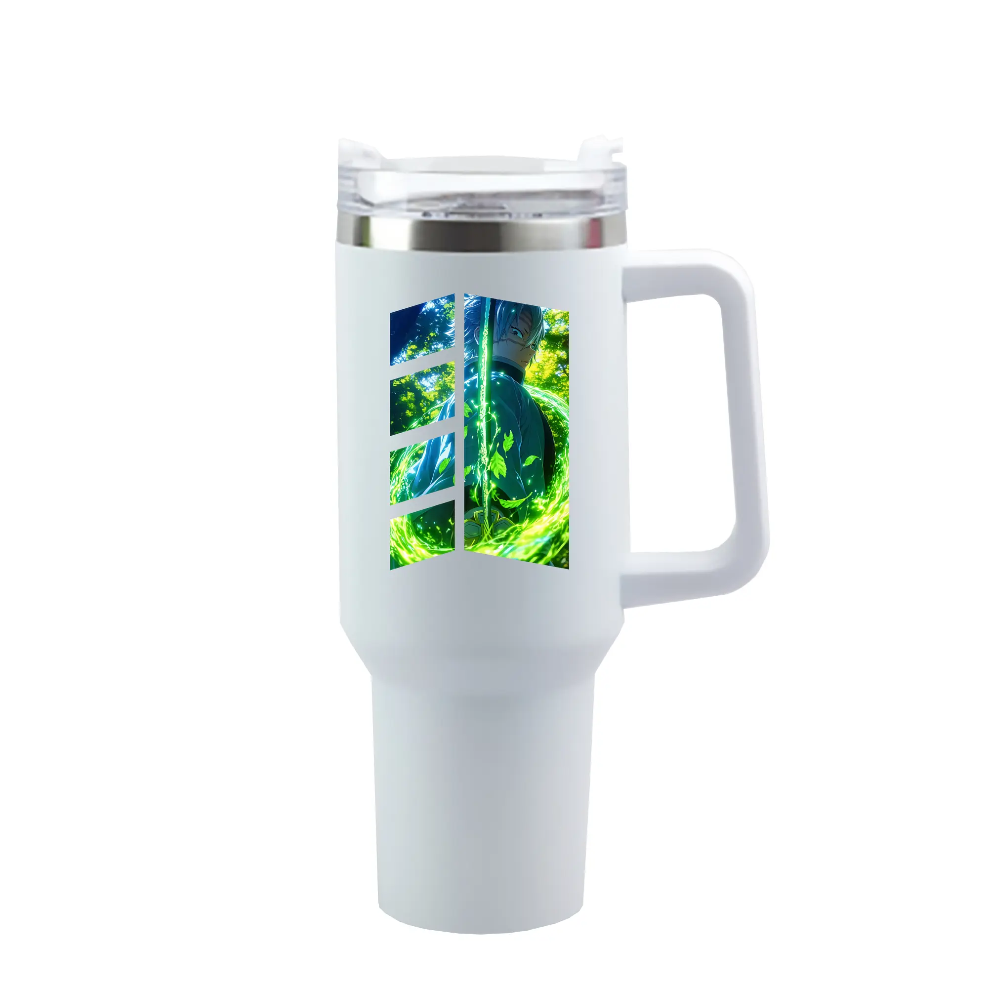 鬼滅の刃 グッズ,不死川 実弥 - 1200mL 車用タンブラー ・ クリスタルステッカー ・ 304ステンレス 内側 ・ 201ステンレス 外側 ・ 保温 保冷 ・ ハンドル＆ストロー付き ・ 通勤 ドライブ アウトドア用