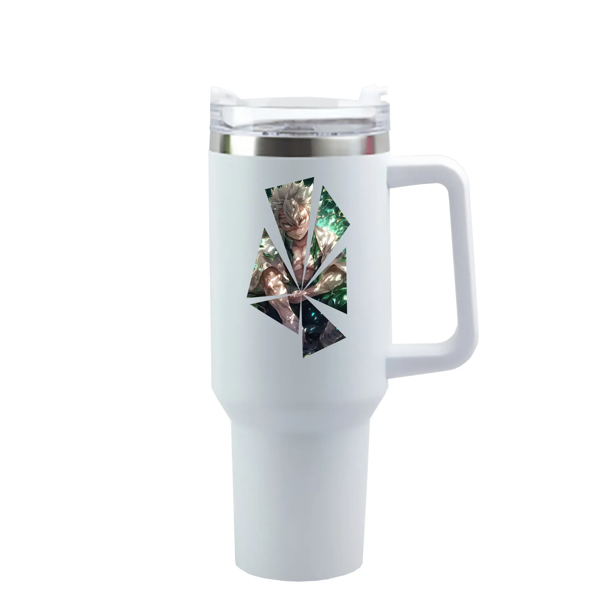 鬼滅の刃 グッズ,不死川 実弥 - 1200mL 車用タンブラー ・ クリスタルステッカー ・ 304ステンレス 内側 ・ 201ステンレス 外側 ・ 保温 保冷 ・ ハンドル＆ストロー付き ・ 通勤 ドライブ アウトドア用