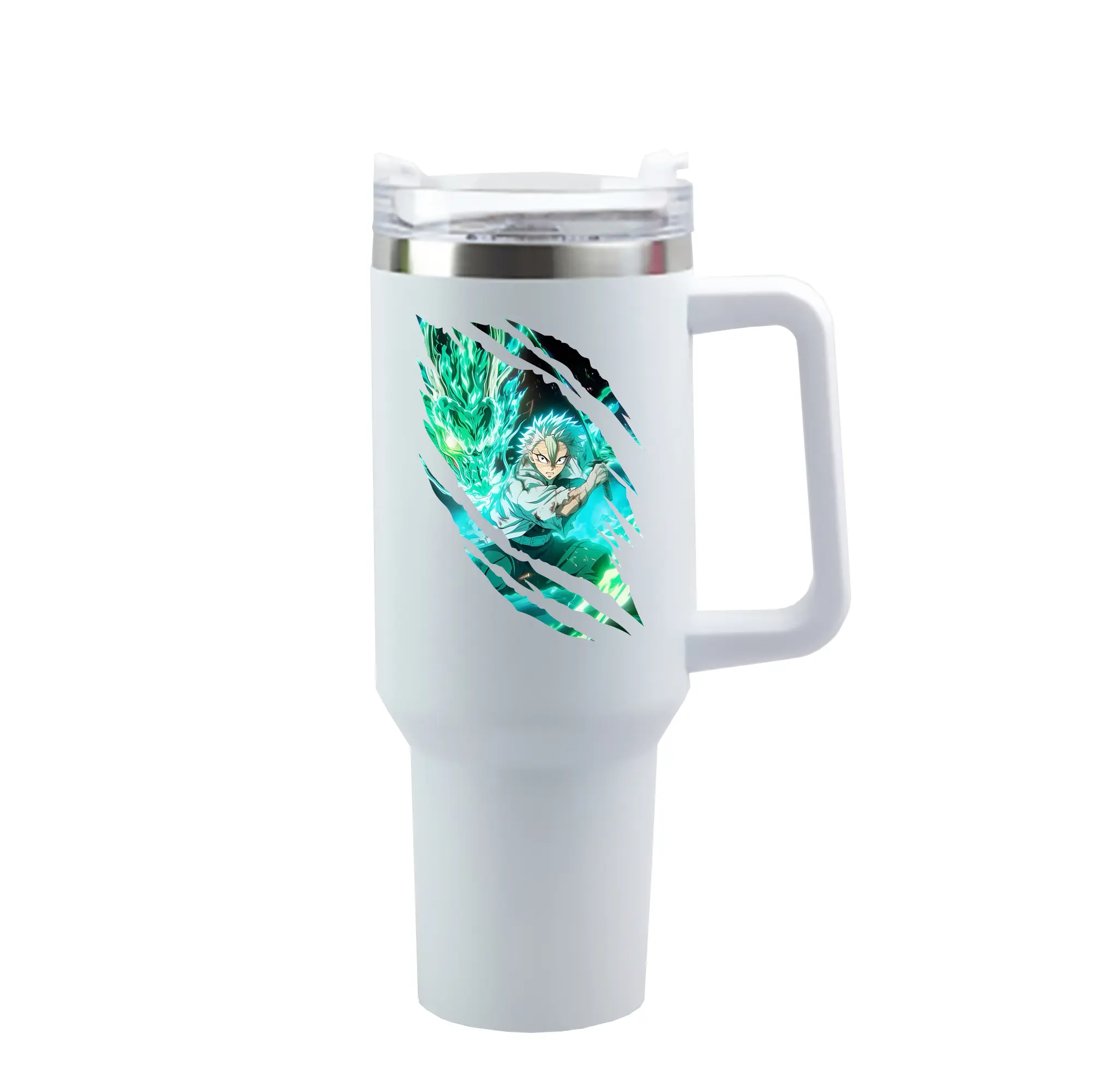 鬼滅の刃 グッズ,不死川 実弥 - 1200mL 車用タンブラー ・ クリスタルステッカー ・ 304ステンレス 内側 ・ 201ステンレス 外側 ・ 保温 保冷 ・ ハンドル＆ストロー付き ・ 通勤 ドライブ アウトドア用