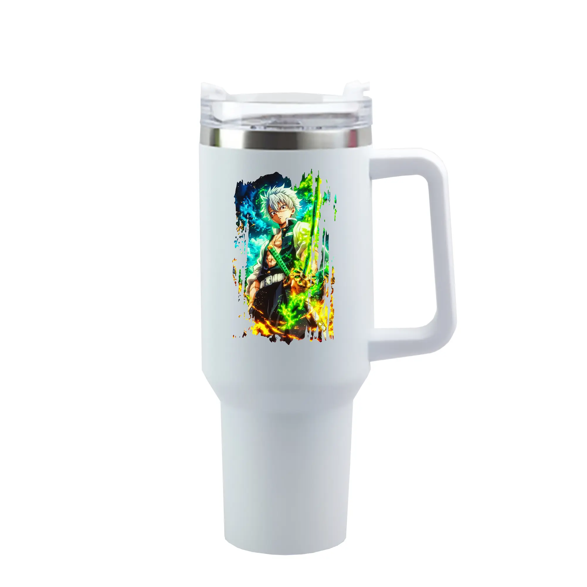 鬼滅の刃 グッズ,不死川 実弥 - 1200mL 車用タンブラー ・ クリスタルステッカー ・ 304ステンレス 内側 ・ 201ステンレス 外側 ・ 保温 保冷 ・ ハンドル＆ストロー付き ・ 通勤 ドライブ アウトドア用
