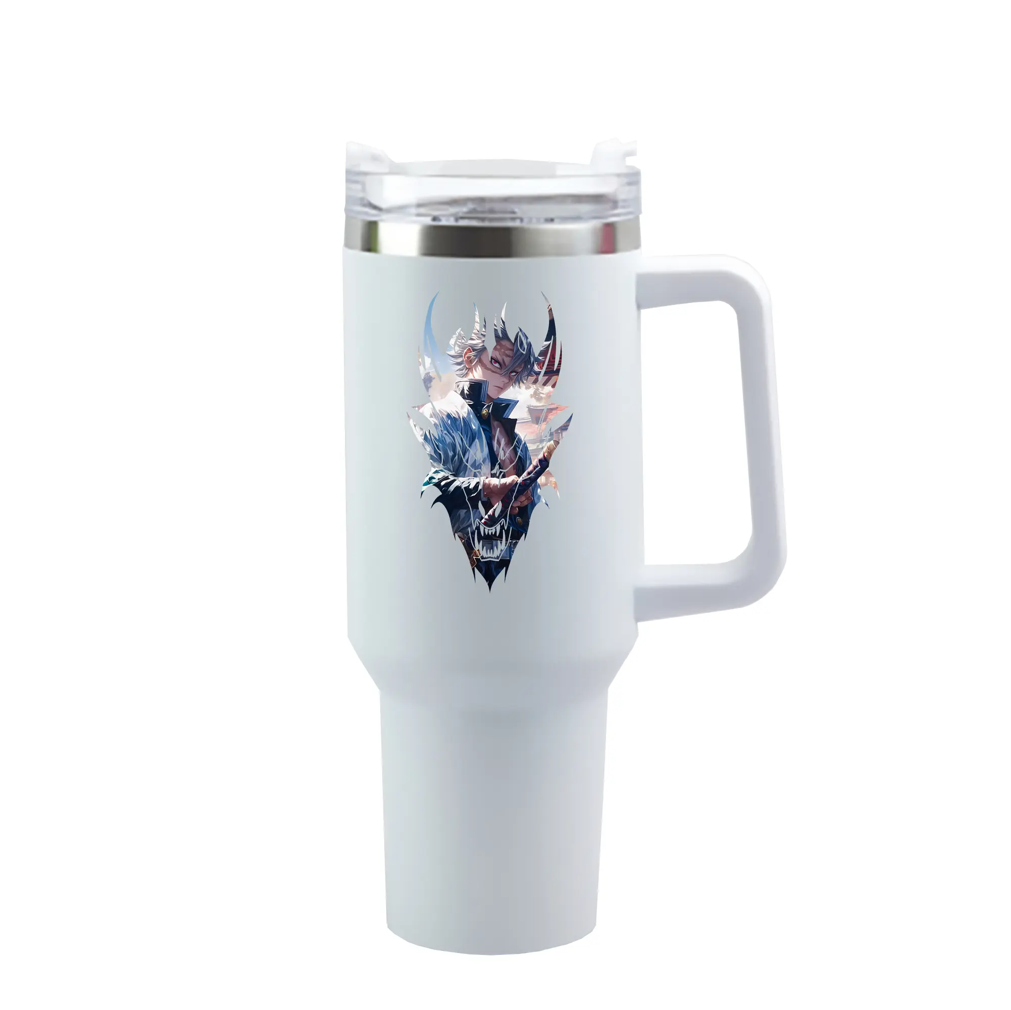 鬼滅の刃 グッズ,不死川 実弥 - 1200mL 車用タンブラー ・ クリスタルステッカー ・ 304ステンレス 内側 ・ 201ステンレス 外側 ・ 保温 保冷 ・ ハンドル＆ストロー付き ・ 通勤 ドライブ アウトドア用