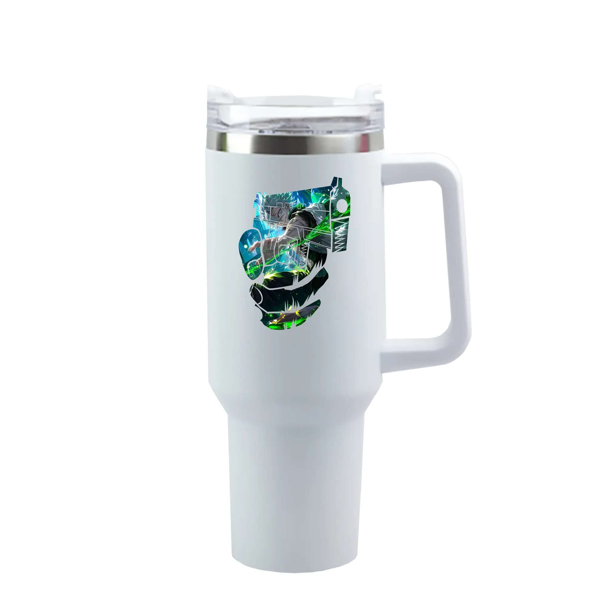 鬼滅の刃 グッズ,不死川 実弥 - 1200mL 車用タンブラー ・ クリスタルステッカー ・ 304ステンレス 内側 ・ 201ステンレス 外側 ・ 保温 保冷 ・ ハンドル＆ストロー付き ・ 通勤 ドライブ アウトドア用