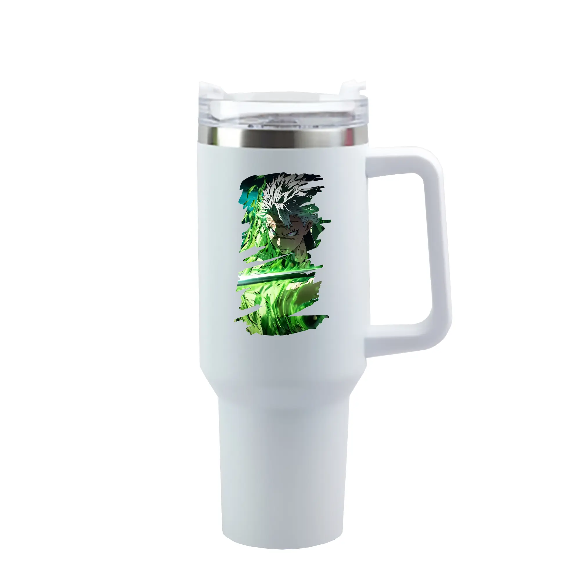 鬼滅の刃 グッズ,不死川 実弥 - 1200mL 車用タンブラー ・ クリスタルステッカー ・ 304ステンレス 内側 ・ 201ステンレス 外側 ・ 保温 保冷 ・ ハンドル＆ストロー付き ・ 通勤 ドライブ アウトドア用