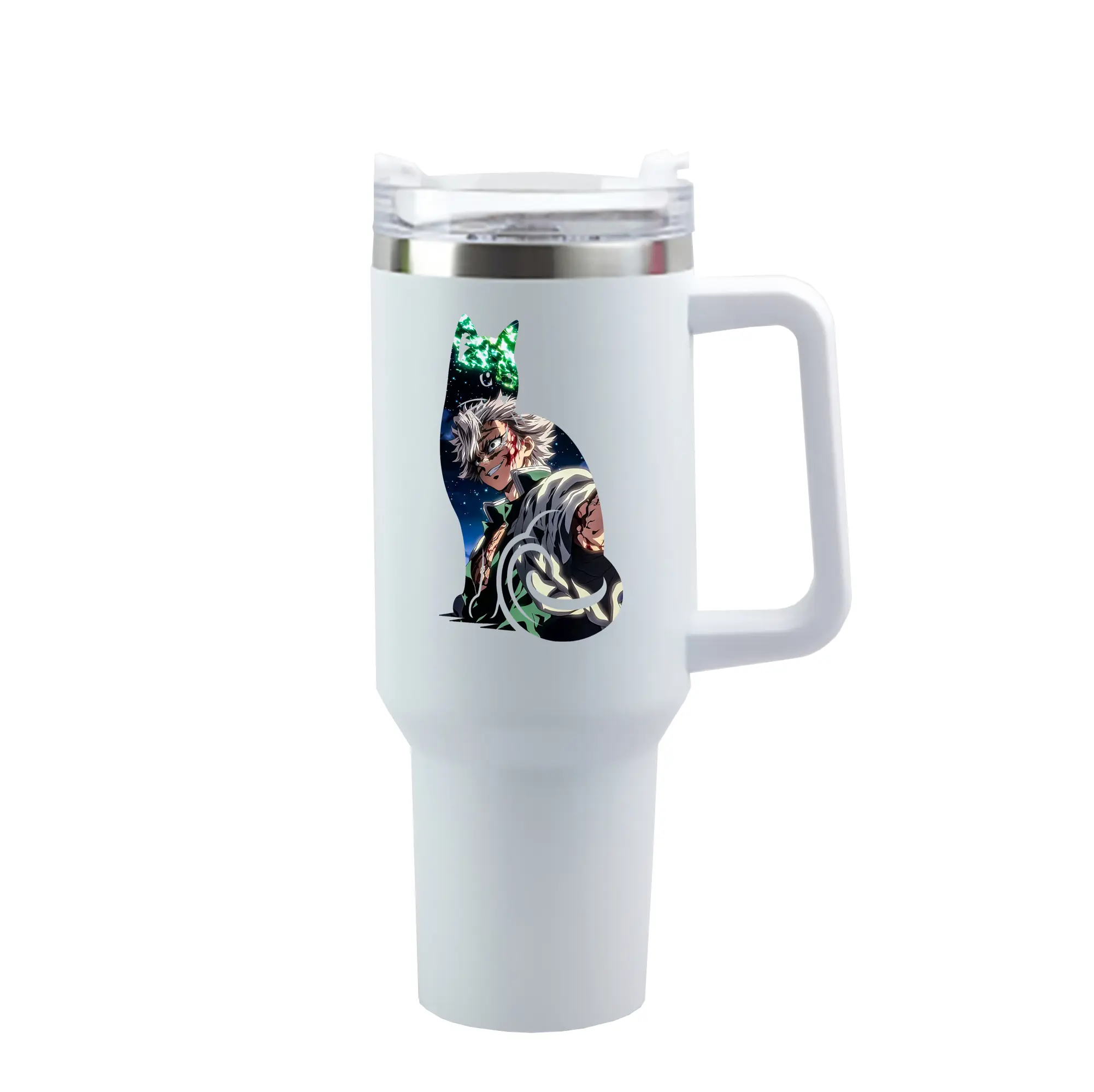 鬼滅の刃 グッズ,不死川 実弥 - 1200mL 車用タンブラー ・ クリスタルステッカー ・ 304ステンレス 内側 ・ 201ステンレス 外側 ・ 保温 保冷 ・ ハンドル＆ストロー付き ・ 通勤 ドライブ アウトドア用