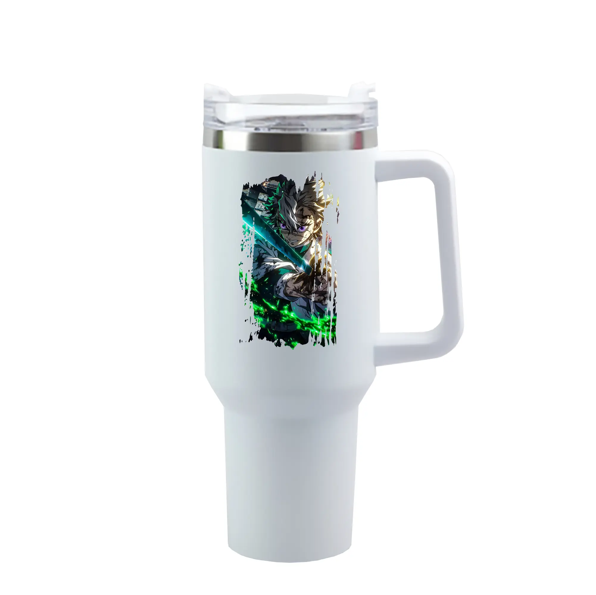 鬼滅の刃 グッズ,不死川 実弥 - 1200mL 車用タンブラー ・ クリスタルステッカー ・ 304ステンレス 内側 ・ 201ステンレス 外側 ・ 保温 保冷 ・ ハンドル＆ストロー付き ・ 通勤 ドライブ アウトドア用