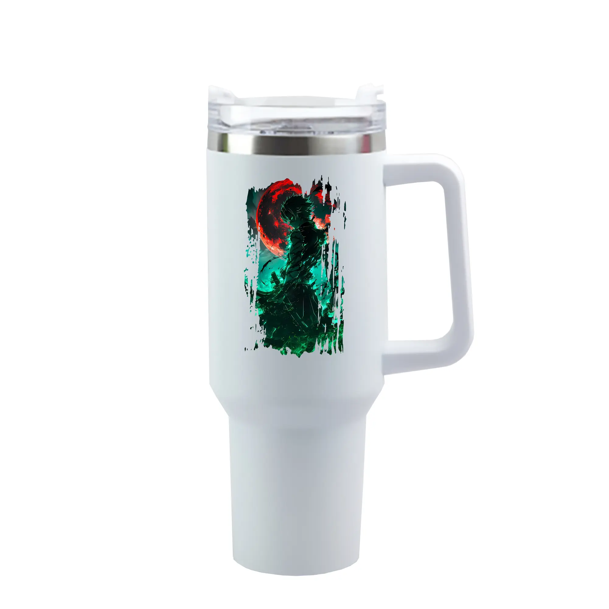 鬼滅の刃 グッズ,不死川 実弥 - 1200mL 車用タンブラー ・ クリスタルステッカー ・ 304ステンレス 内側 ・ 201ステンレス 外側 ・ 保温 保冷 ・ ハンドル＆ストロー付き ・ 通勤 ドライブ アウトドア用