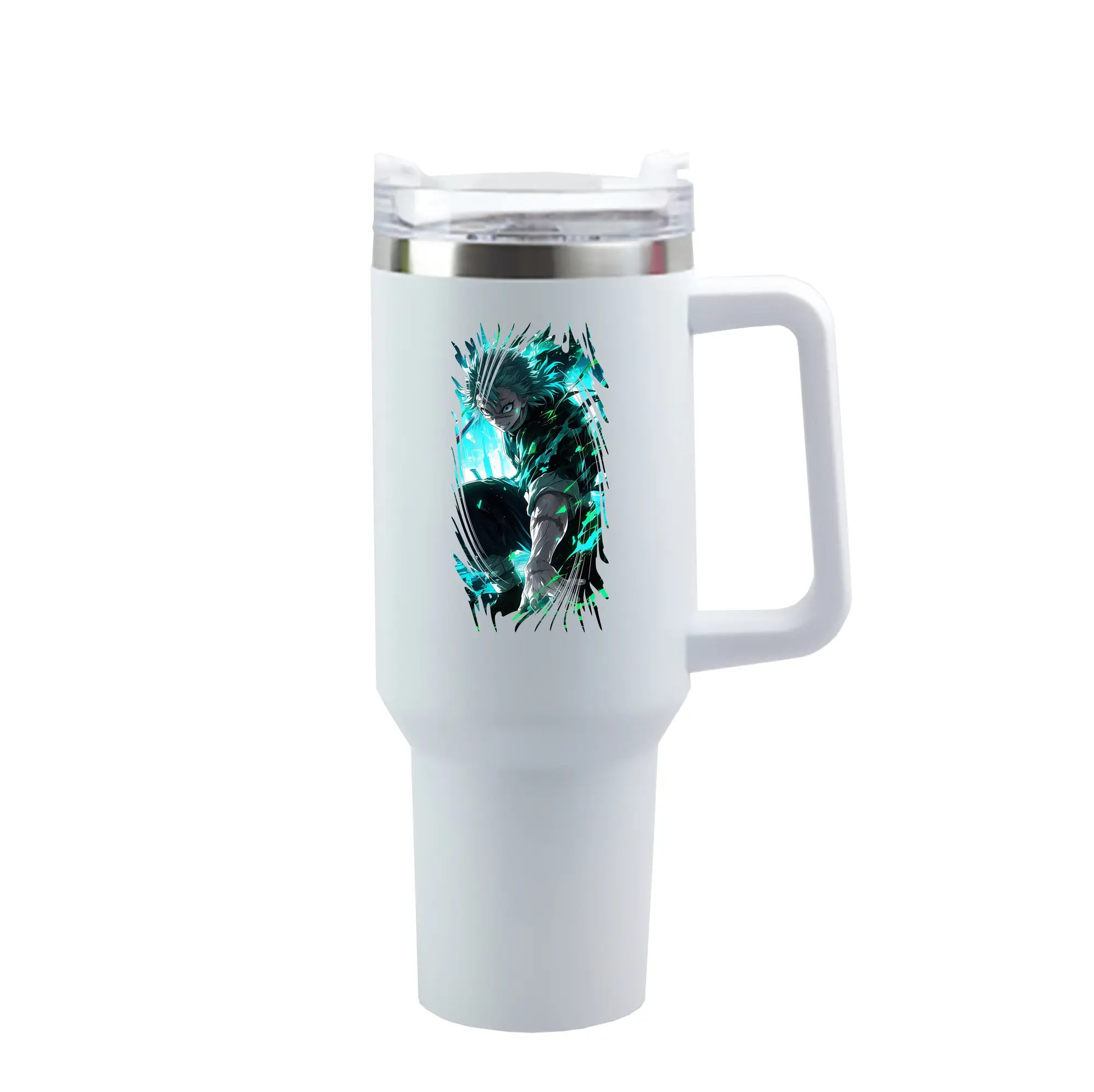 鬼滅の刃 グッズ,不死川 実弥 - 1200mL 車用タンブラー ・ クリスタルステッカー ・ 304ステンレス 内側 ・ 201ステンレス 外側 ・ 保温 保冷 ・ ハンドル＆ストロー付き ・ 通勤 ドライブ アウトドア用