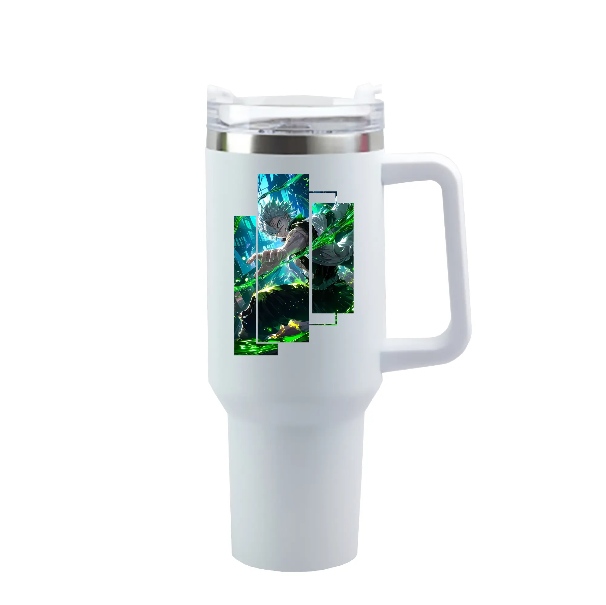 鬼滅の刃 グッズ,不死川 実弥 - 1200mL 車用タンブラー ・ クリスタルステッカー ・ 304ステンレス 内側 ・ 201ステンレス 外側 ・ 保温 保冷 ・ ハンドル＆ストロー付き ・ 通勤 ドライブ アウトドア用