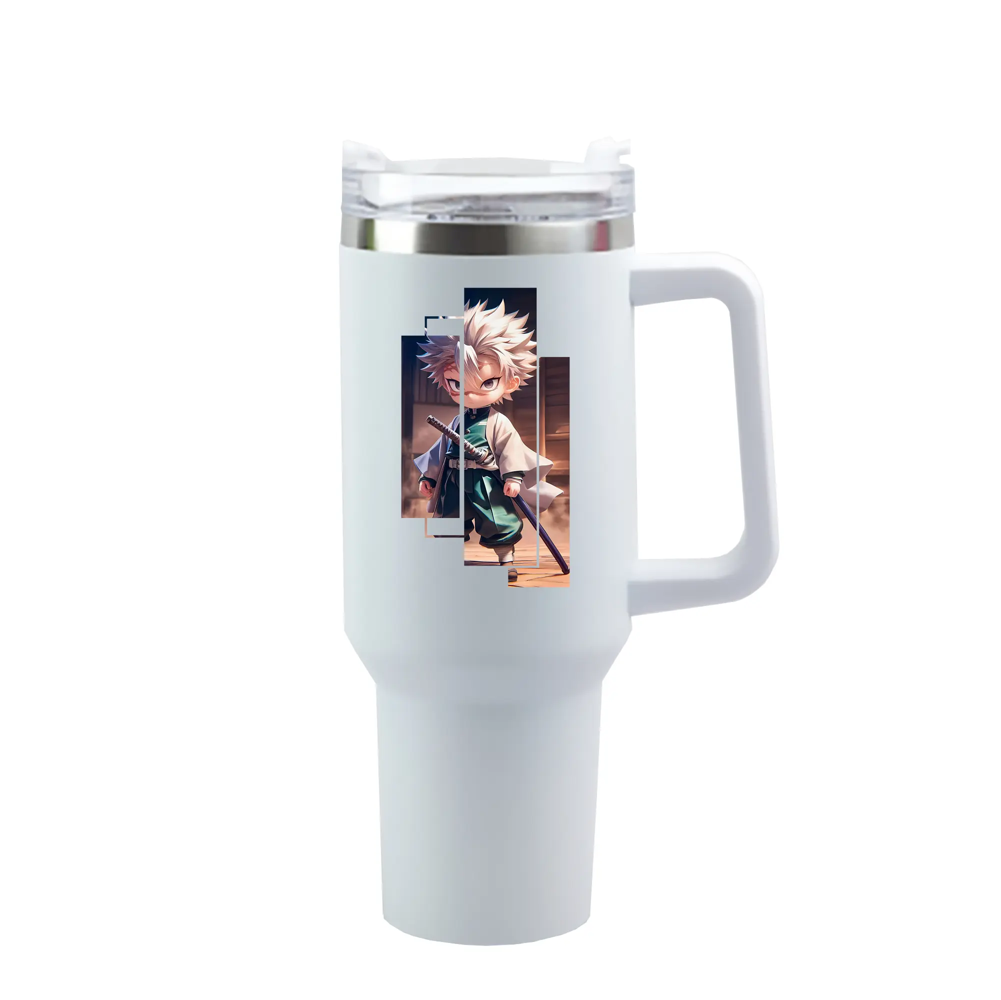 鬼滅の刃 グッズ,不死川 実弥 - 1200mL 車用タンブラー ・ クリスタルステッカー ・ 304ステンレス 内側 ・ 201ステンレス 外側 ・ 保温 保冷 ・ ハンドル＆ストロー付き ・ 通勤 ドライブ アウトドア用