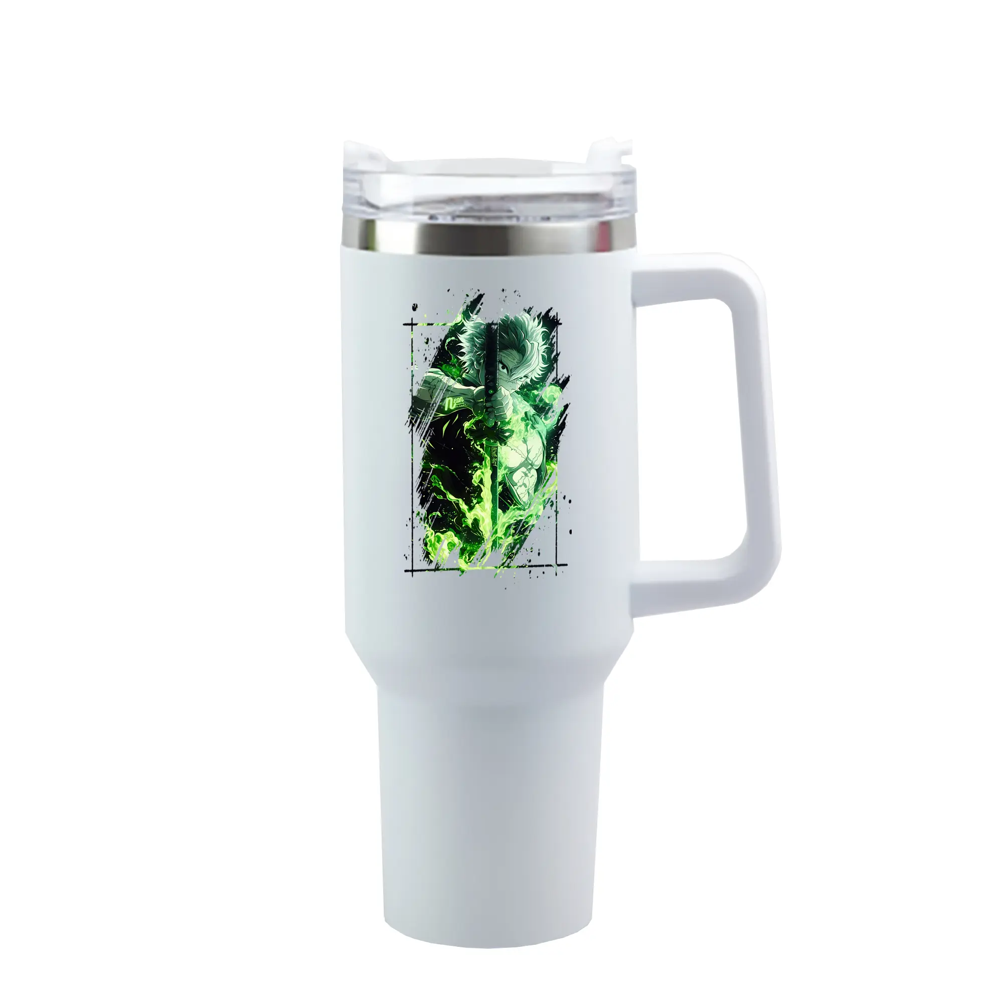 鬼滅の刃 グッズ,不死川 実弥 - 1200mL 車用タンブラー ・ クリスタルステッカー ・ 304ステンレス 内側 ・ 201ステンレス 外側 ・ 保温 保冷 ・ ハンドル＆ストロー付き ・ 通勤 ドライブ アウトドア用