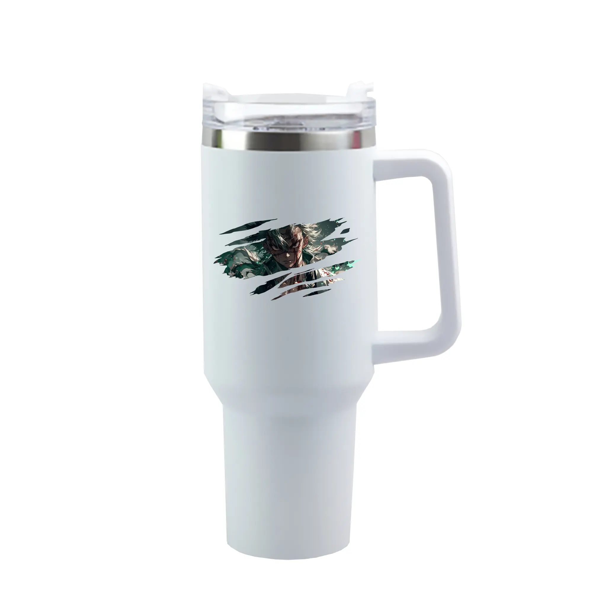 鬼滅の刃 グッズ,不死川 実弥 - 1200mL 車用タンブラー ・ クリスタルステッカー ・ 304ステンレス 内側 ・ 201ステンレス 外側 ・ 保温 保冷 ・ ハンドル＆ストロー付き ・ 通勤 ドライブ アウトドア用