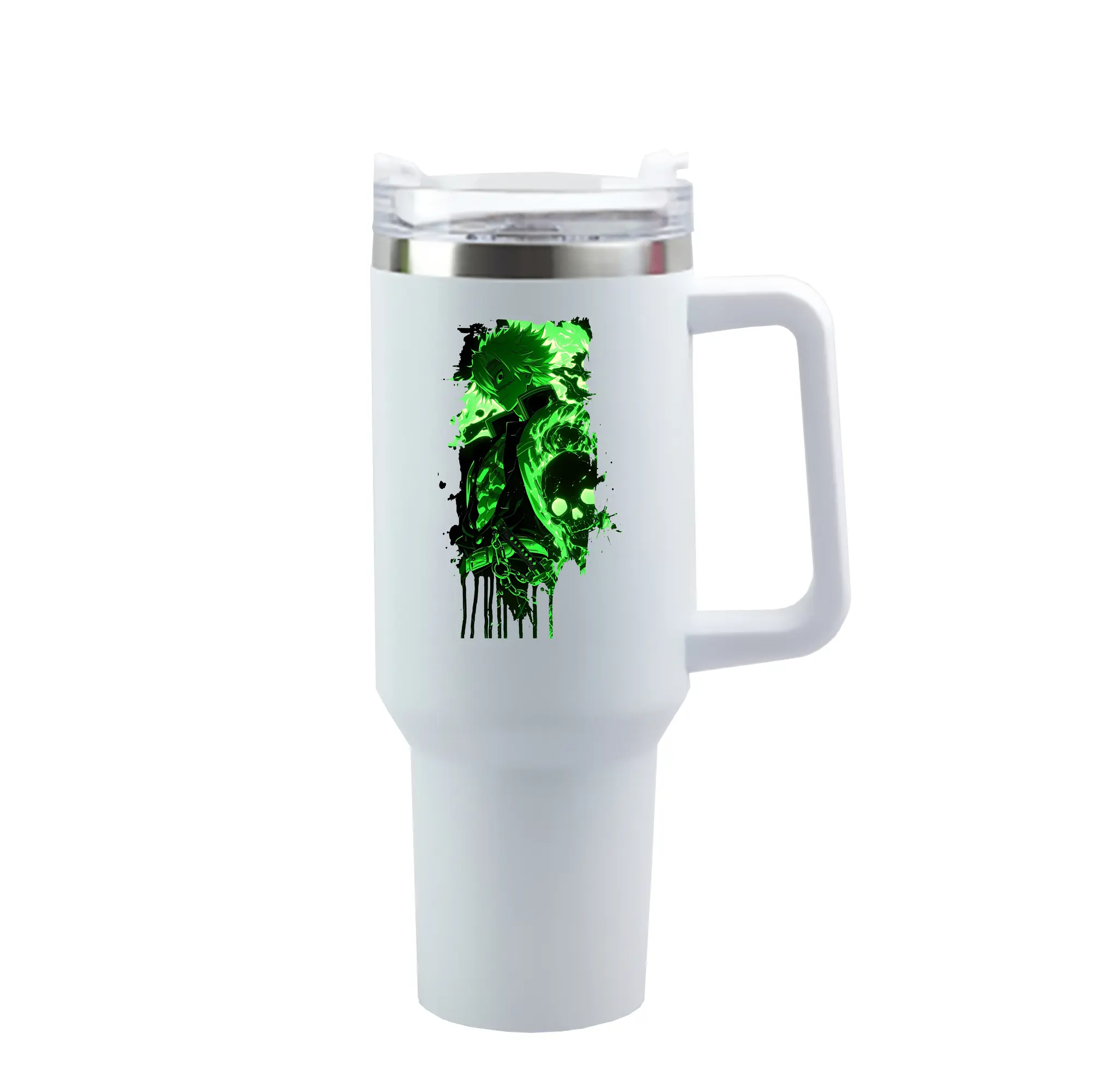 鬼滅の刃 グッズ,不死川 実弥 - 1200mL 車用タンブラー ・ クリスタルステッカー ・ 304ステンレス 内側 ・ 201ステンレス 外側 ・ 保温 保冷 ・ ハンドル＆ストロー付き ・ 通勤 ドライブ アウトドア用