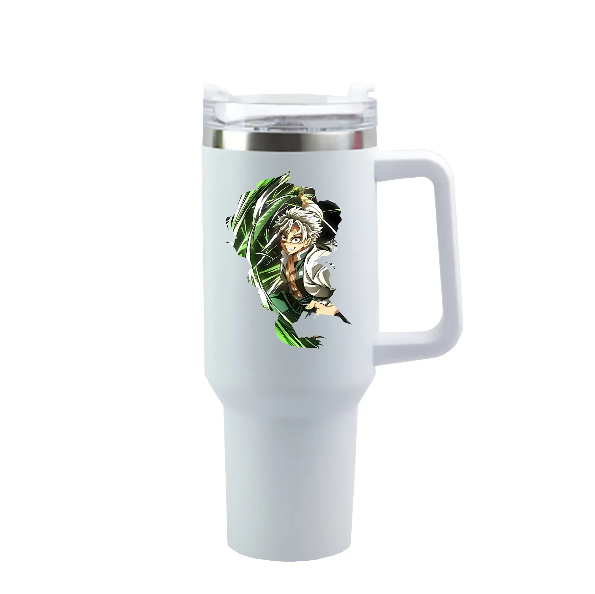 鬼滅の刃 グッズ,不死川 実弥 - 1200mL 車用タンブラー ・ クリスタルステッカー ・ 304ステンレス 内側 ・ 201ステンレス 外側 ・ 保温 保冷 ・ ハンドル＆ストロー付き ・ 通勤 ドライブ アウトドア用