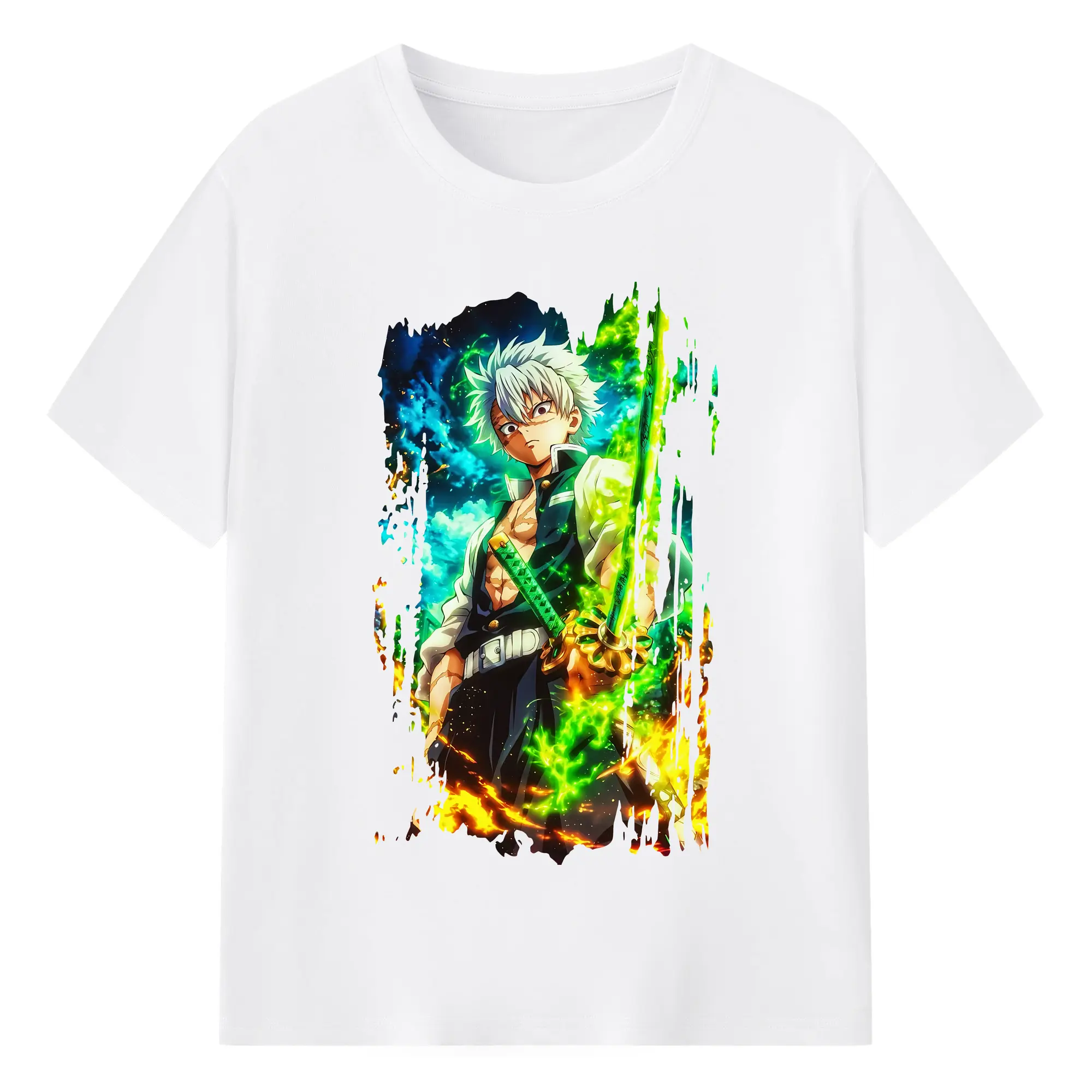 鬼滅の刃 グッズ,不死川 実弥 - 綿100％ 半袖Tシャツ ・ フロントプリント ・ 快適 通気性 ・ 日常使い 散歩 スポーツ用