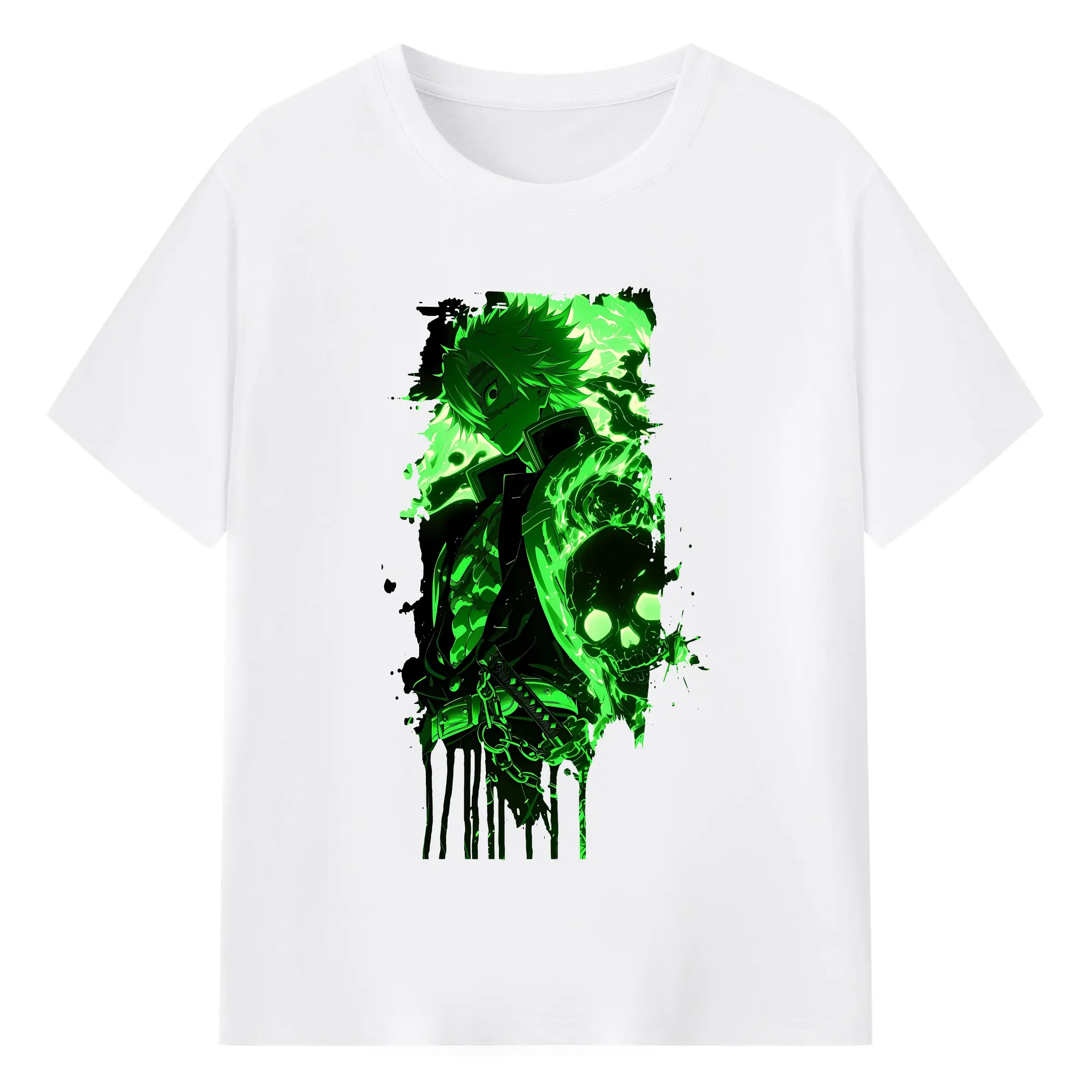 鬼滅の刃 グッズ,不死川 実弥 - 綿100％ 半袖Tシャツ ・ フロントプリント ・ 快適 通気性 ・ 日常使い 散歩 スポーツ用