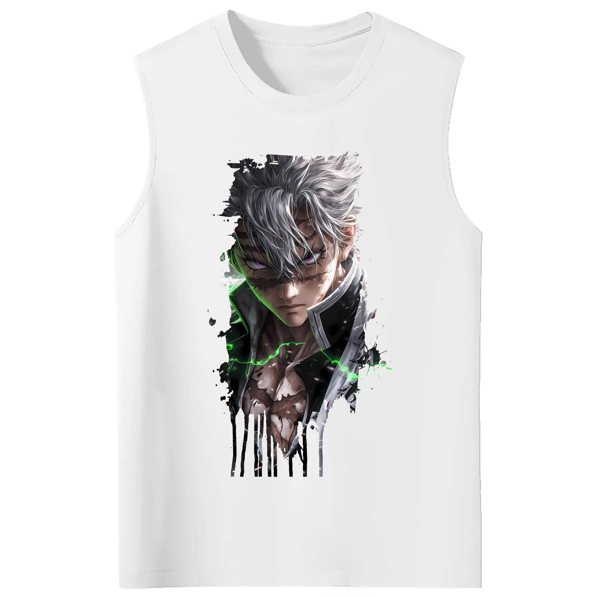 鬼滅の刃 グッズ,不死川 実弥 - コットン100％ タンクトップ ・ フロントプリント ・ タイトフィット ・ 快適 通気性 ・ スポーツ カジュアル 散歩用
