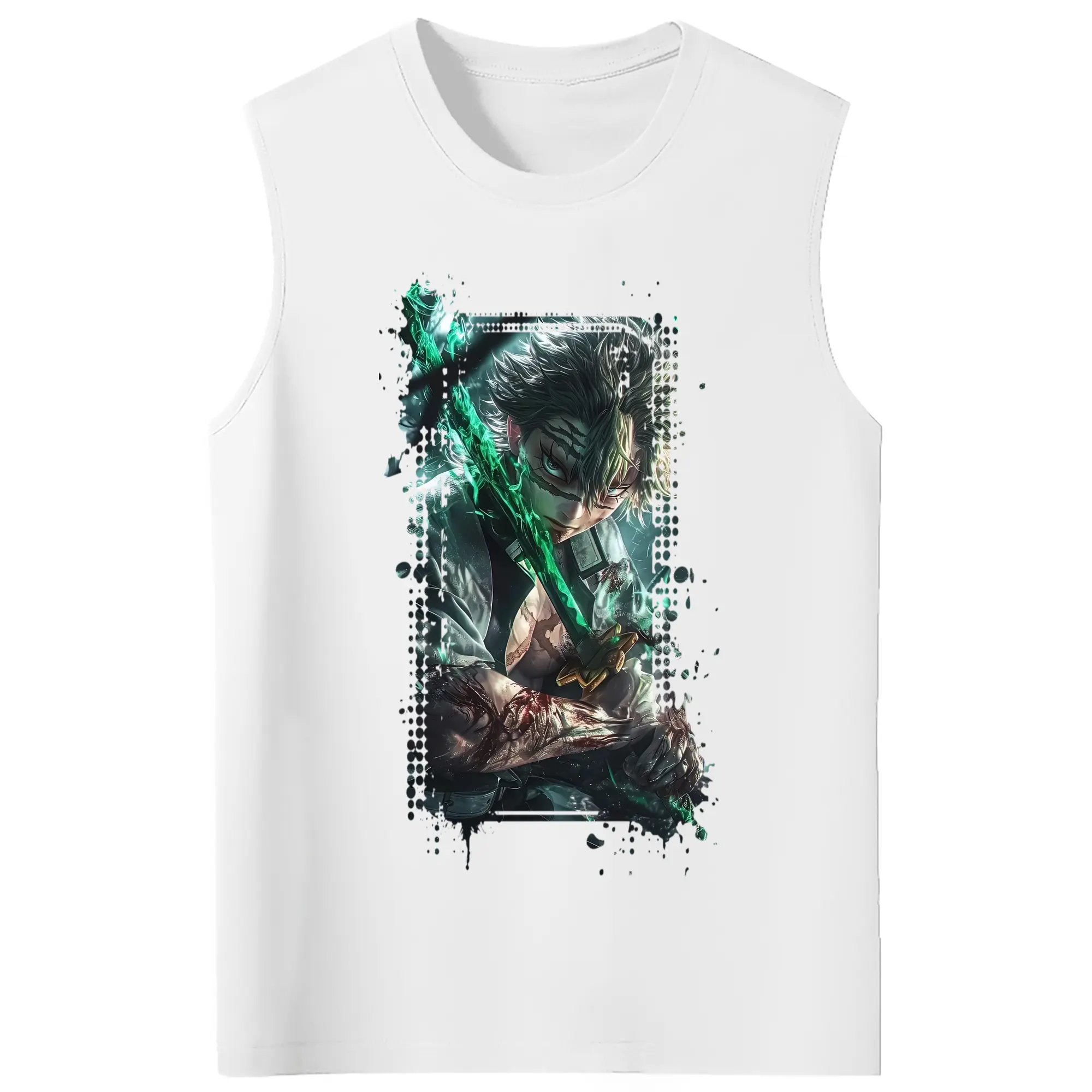 鬼滅の刃 グッズ,不死川 実弥 - コットン100％ タンクトップ ・ フロントプリント ・ タイトフィット ・ 快適 通気性 ・ スポーツ カジュアル 散歩用