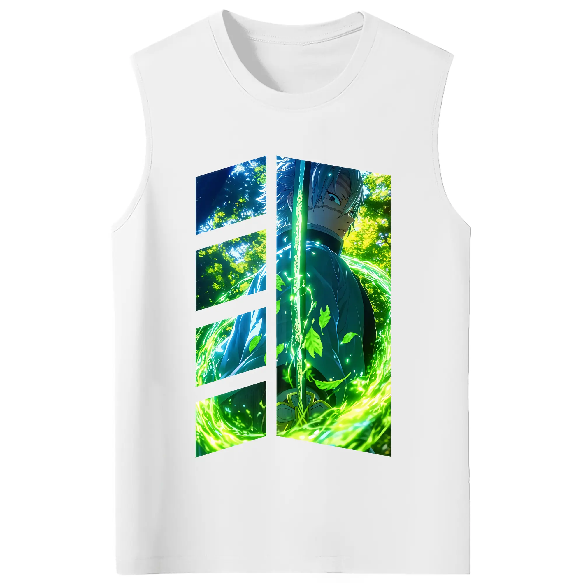 鬼滅の刃 グッズ,不死川 実弥 - コットン100％ タンクトップ ・ フロントプリント ・ タイトフィット ・ 快適 通気性 ・ スポーツ カジュアル 散歩用
