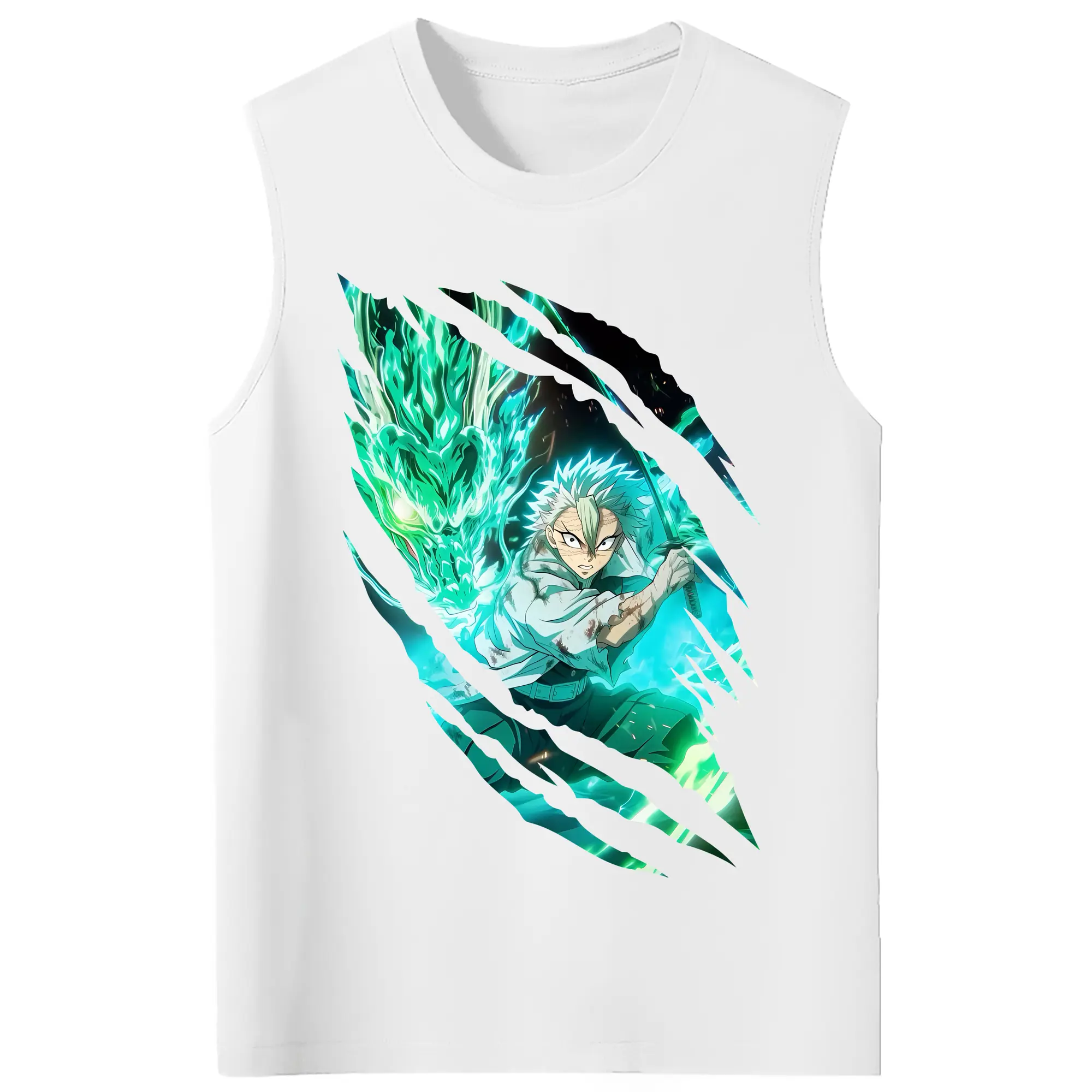 鬼滅の刃 グッズ,不死川 実弥 - コットン100％ タンクトップ ・ フロントプリント ・ タイトフィット ・ 快適 通気性 ・ スポーツ カジュアル 散歩用