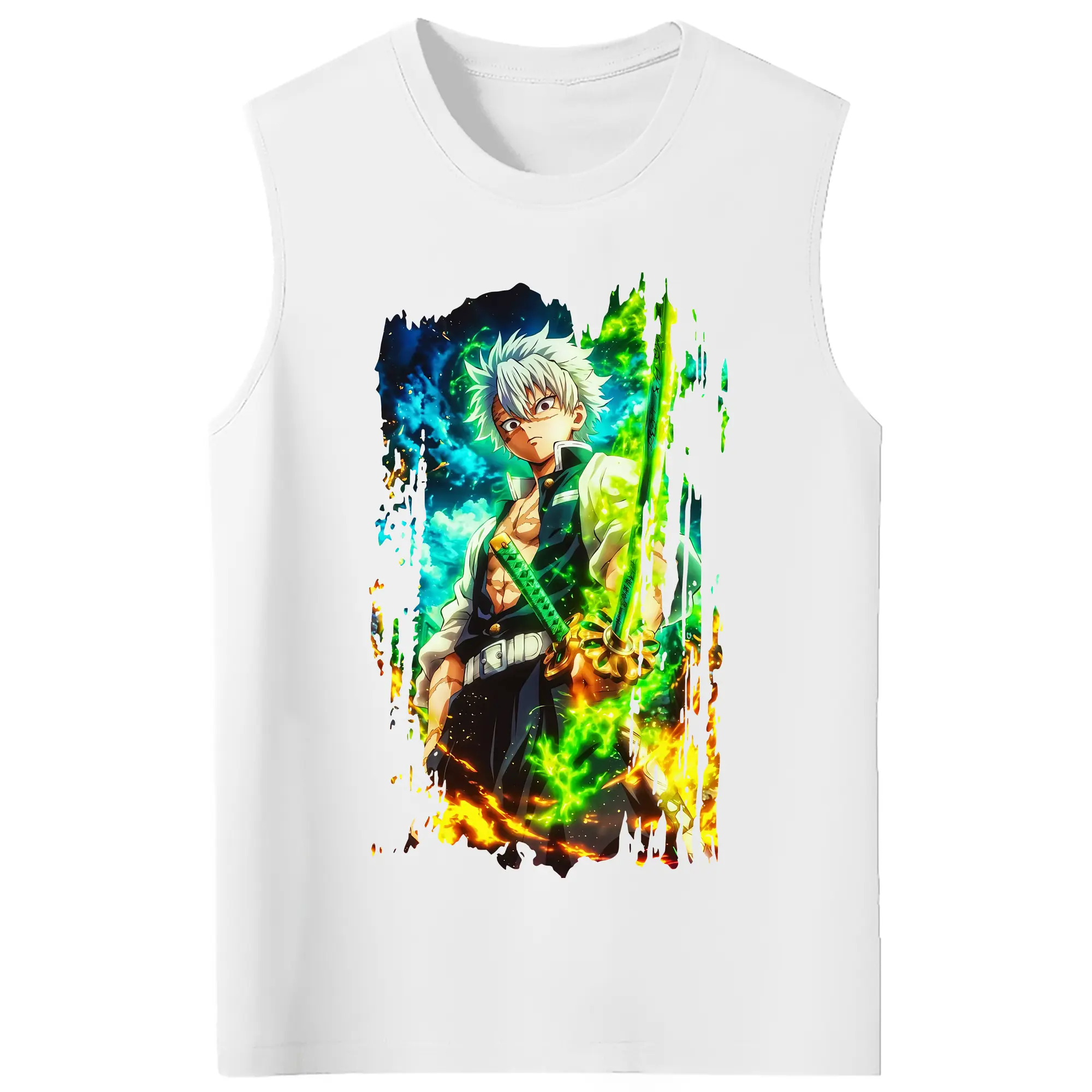 鬼滅の刃 グッズ,不死川 実弥 - コットン100％ タンクトップ ・ フロントプリント ・ タイトフィット ・ 快適 通気性 ・ スポーツ カジュアル 散歩用
