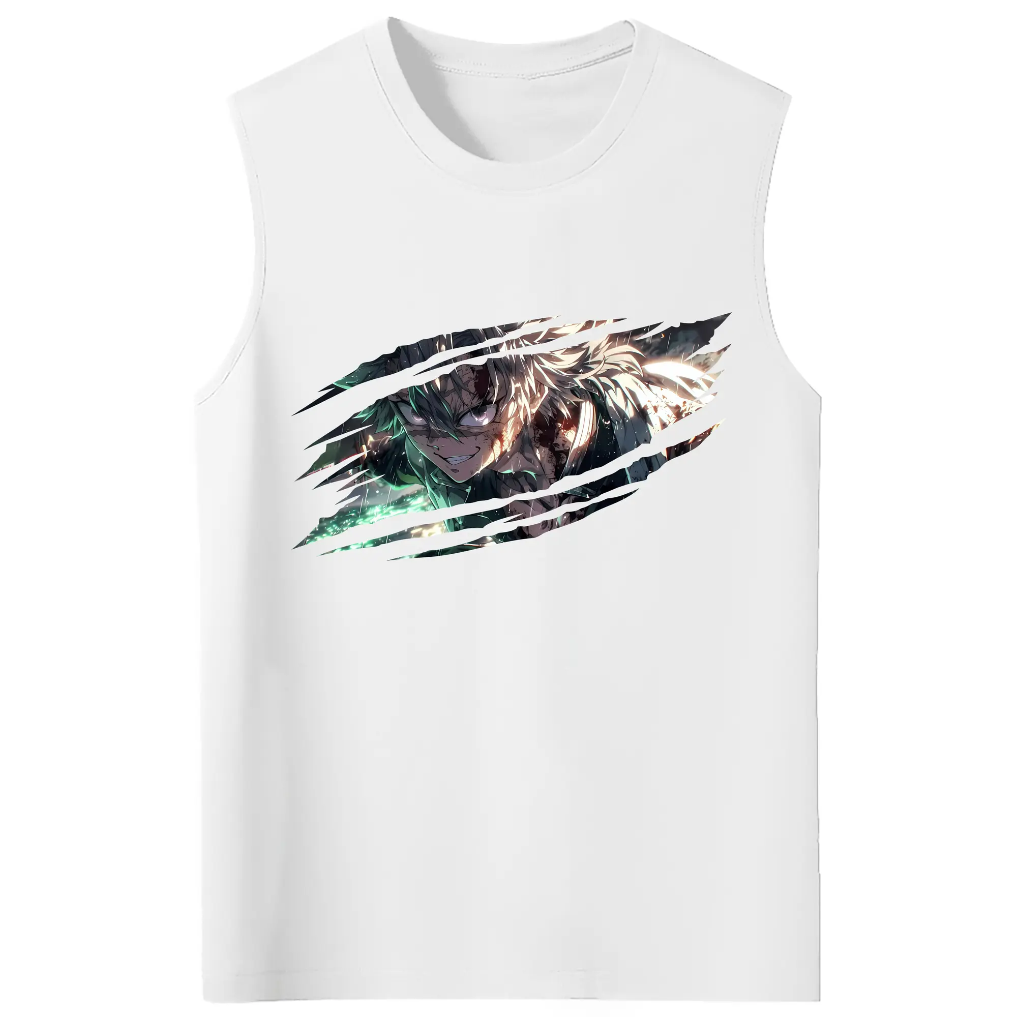 鬼滅の刃 グッズ,不死川 実弥 - コットン100％ タンクトップ ・ フロントプリント ・ タイトフィット ・ 快適 通気性 ・ スポーツ カジュアル 散歩用