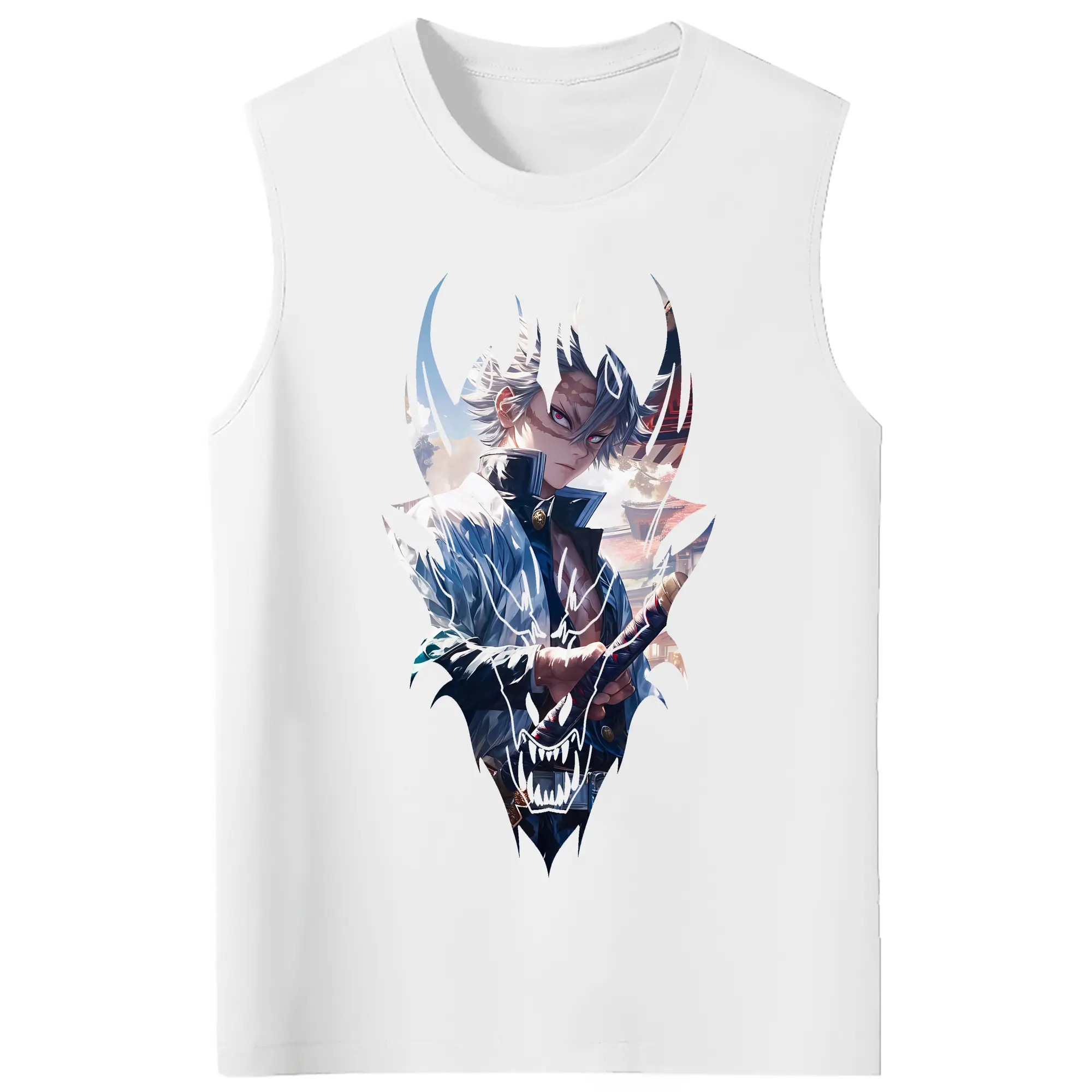 鬼滅の刃 グッズ,不死川 実弥 - コットン100％ タンクトップ ・ フロントプリント ・ タイトフィット ・ 快適 通気性 ・ スポーツ カジュアル 散歩用