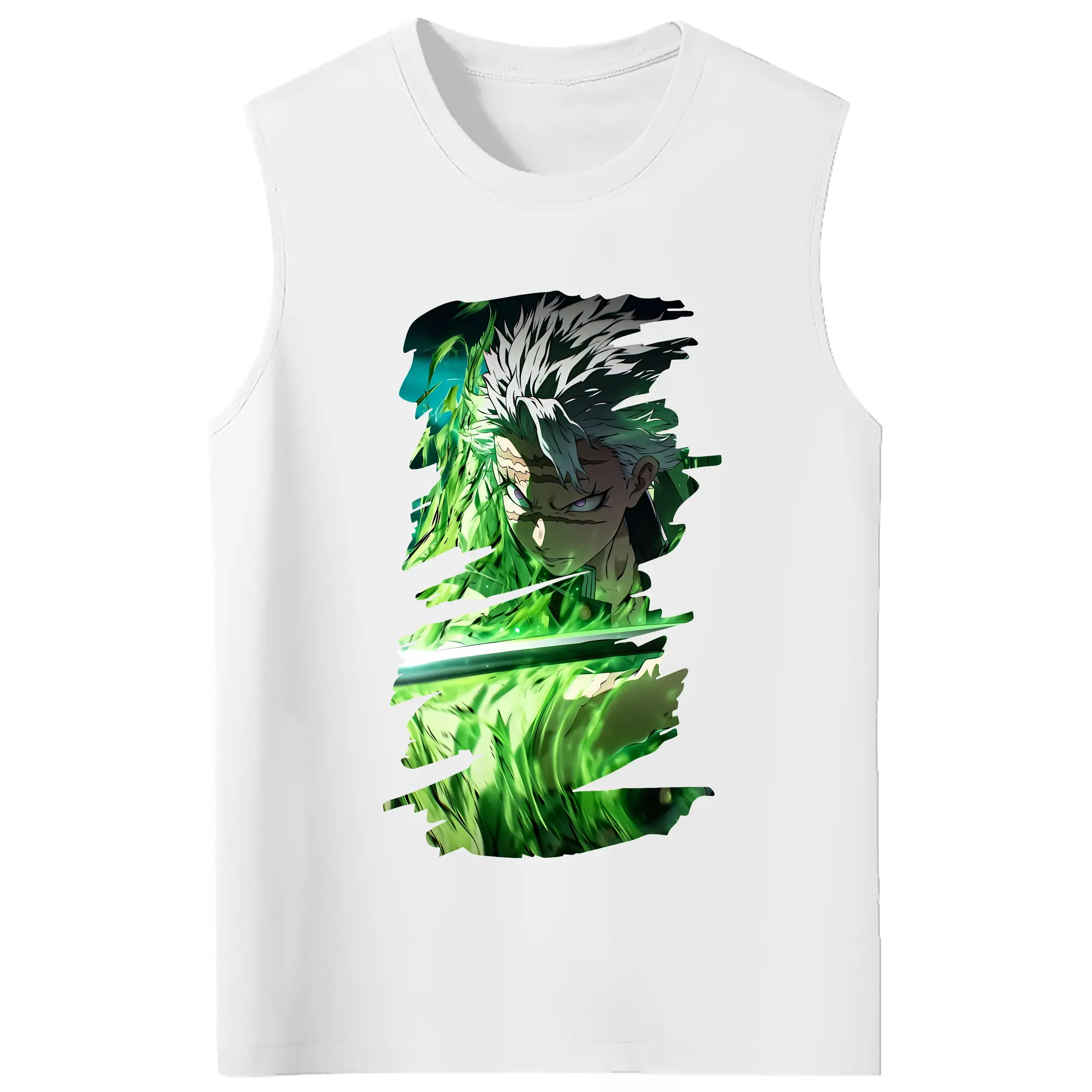 鬼滅の刃 グッズ,不死川 実弥 - コットン100％ タンクトップ ・ フロントプリント ・ タイトフィット ・ 快適 通気性 ・ スポーツ カジュアル 散歩用