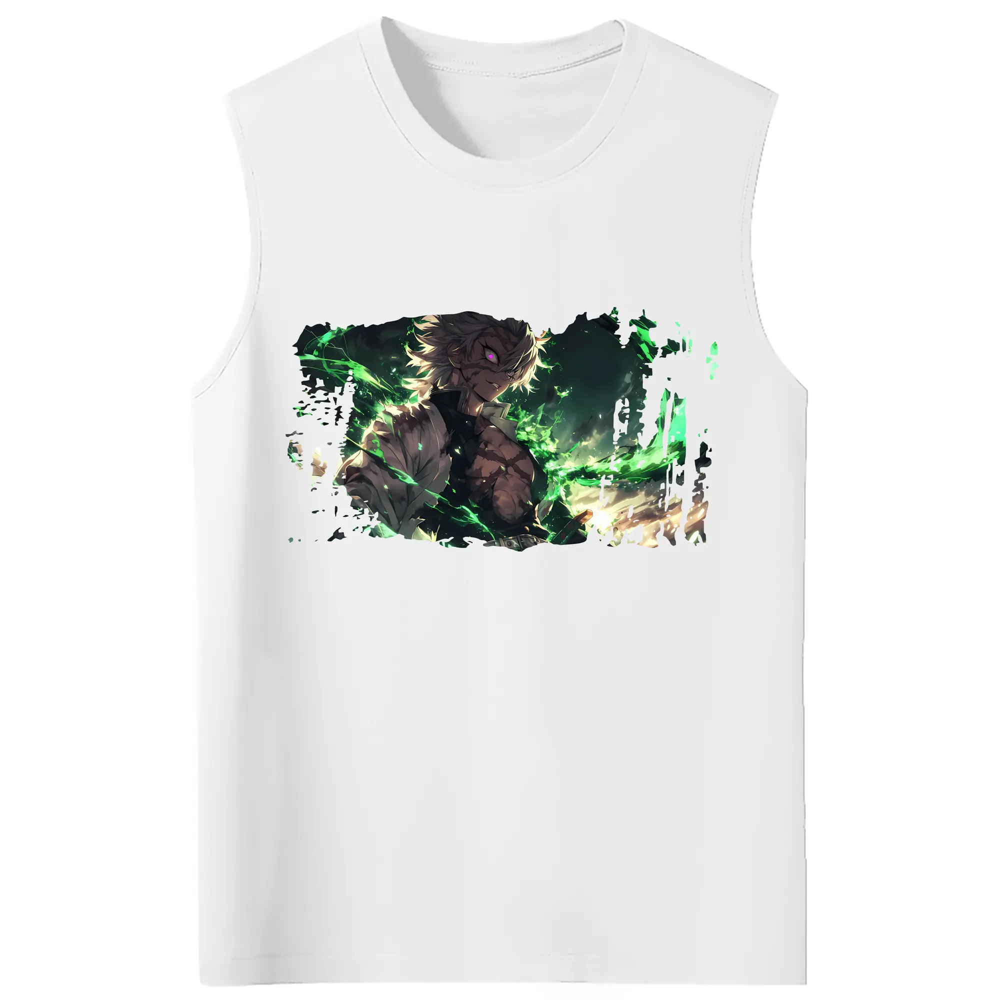 鬼滅の刃 グッズ,不死川 実弥 - コットン100％ タンクトップ ・ フロントプリント ・ タイトフィット ・ 快適 通気性 ・ スポーツ カジュアル 散歩用