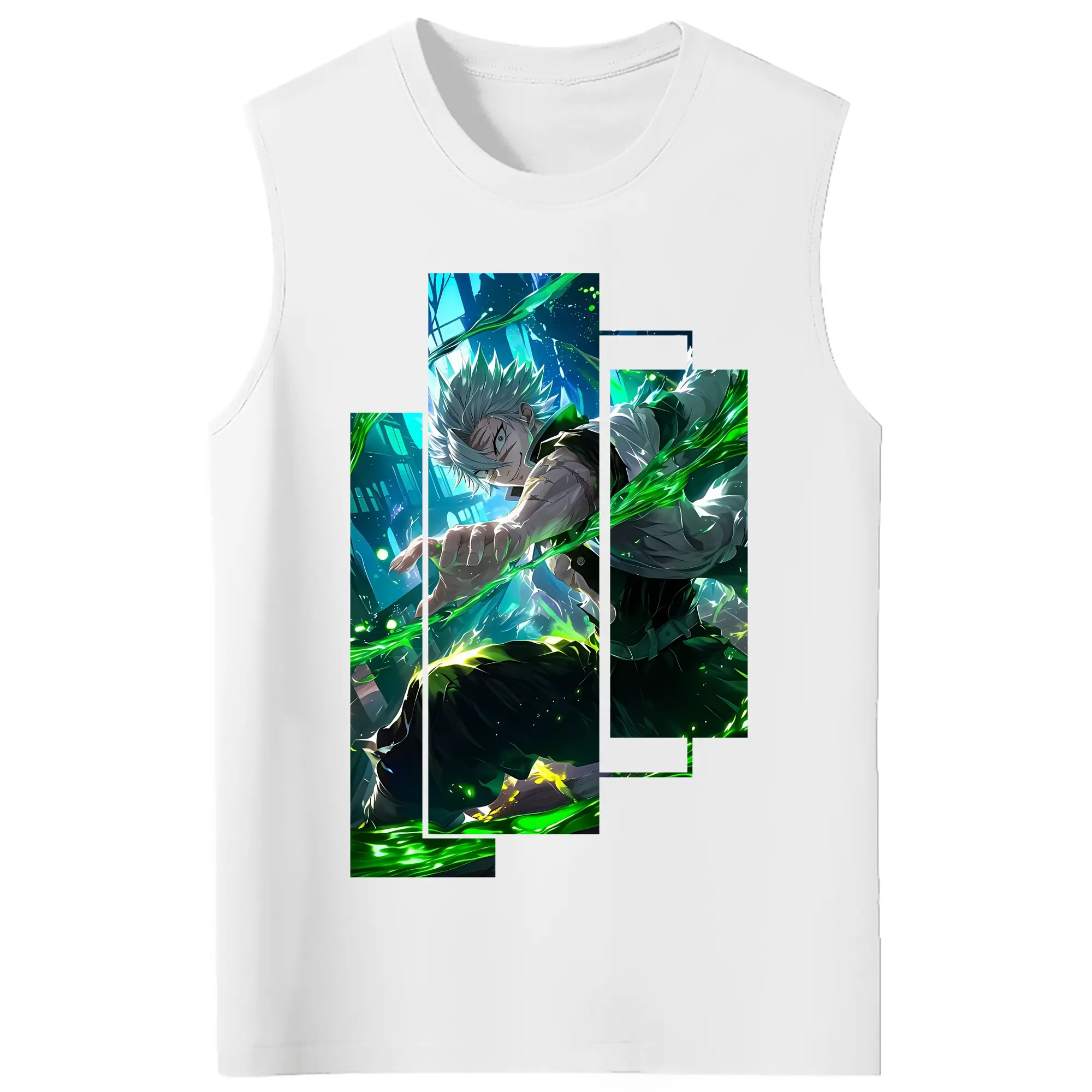 鬼滅の刃 グッズ,不死川 実弥 - コットン100％ タンクトップ ・ フロントプリント ・ タイトフィット ・ 快適 通気性 ・ スポーツ カジュアル 散歩用