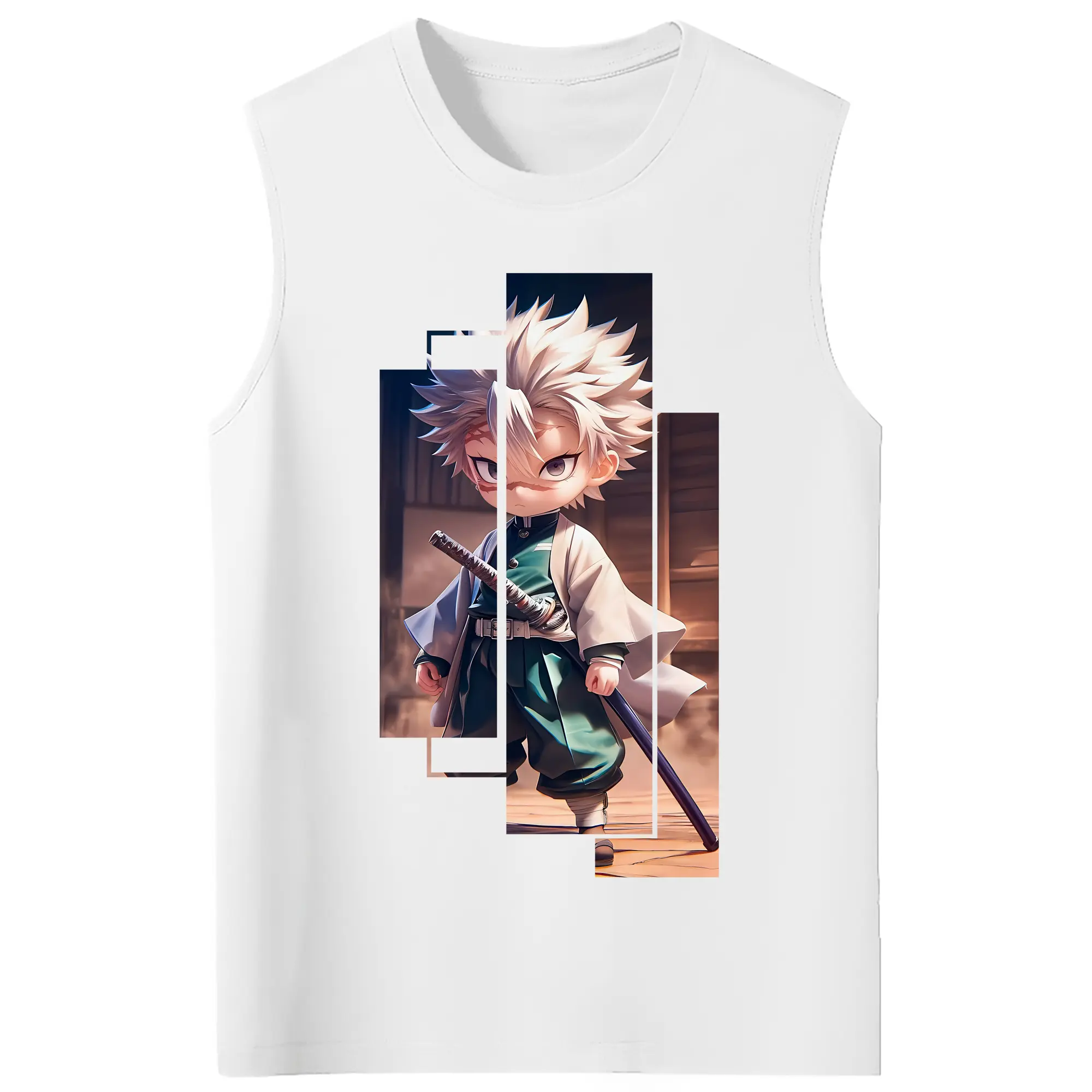 鬼滅の刃 グッズ,不死川 実弥 - コットン100％ タンクトップ ・ フロントプリント ・ タイトフィット ・ 快適 通気性 ・ スポーツ カジュアル 散歩用