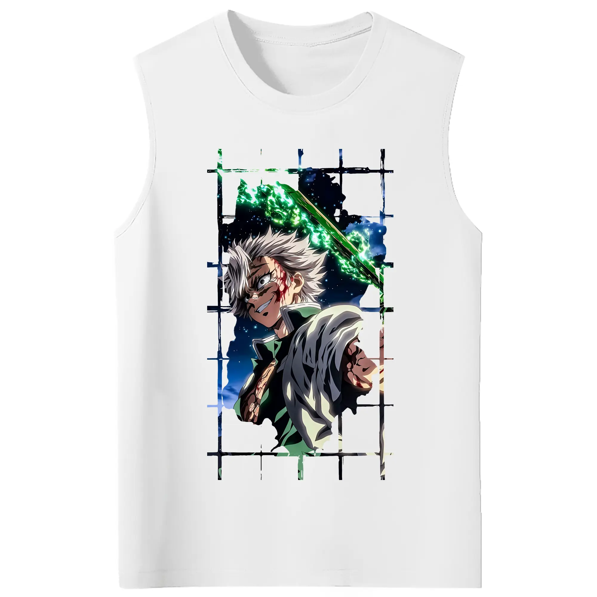 鬼滅の刃 グッズ,不死川 実弥 - コットン100％ タンクトップ ・ フロントプリント ・ タイトフィット ・ 快適 通気性 ・ スポーツ カジュアル 散歩用