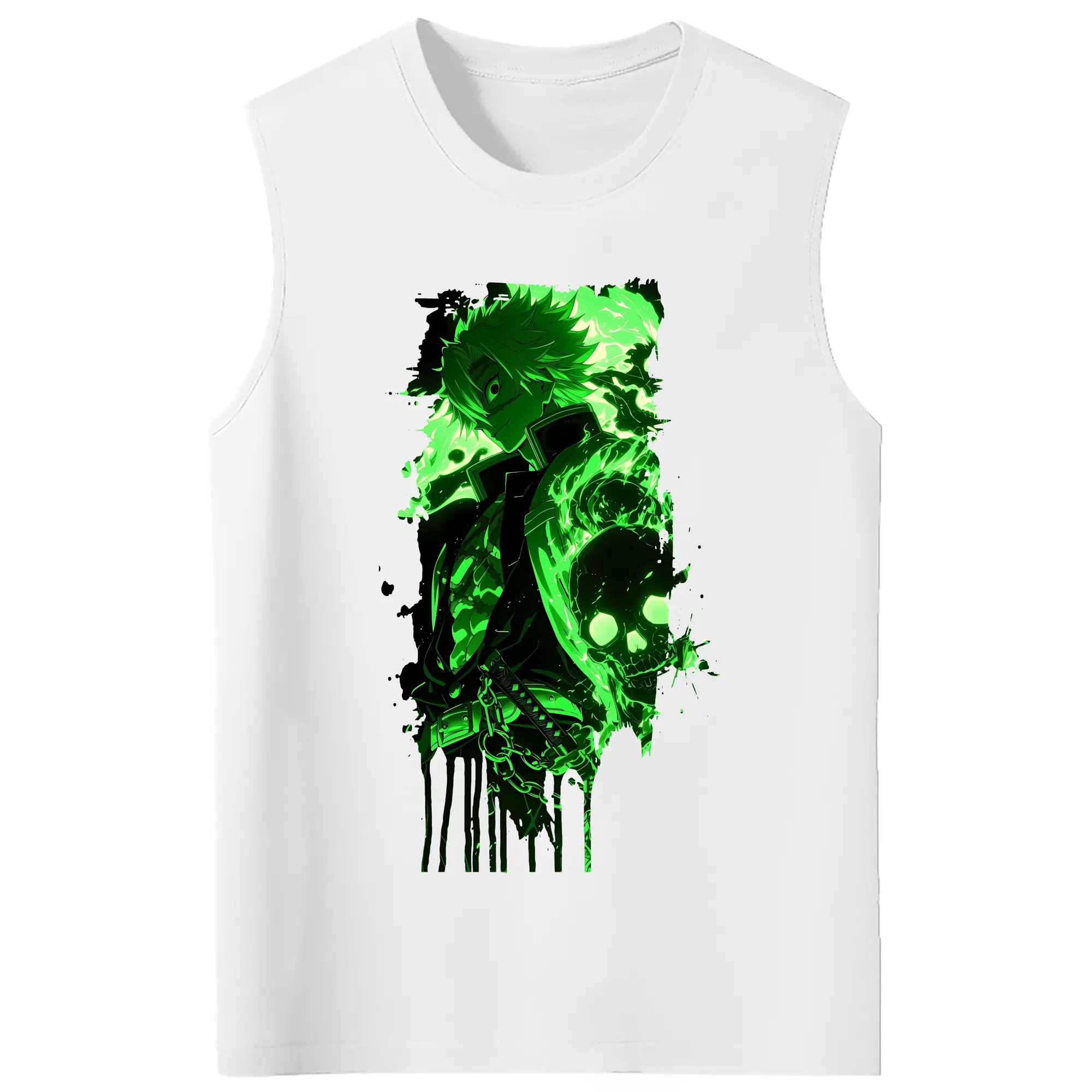 鬼滅の刃 グッズ,不死川 実弥 - コットン100％ タンクトップ ・ フロントプリント ・ タイトフィット ・ 快適 通気性 ・ スポーツ カジュアル 散歩用