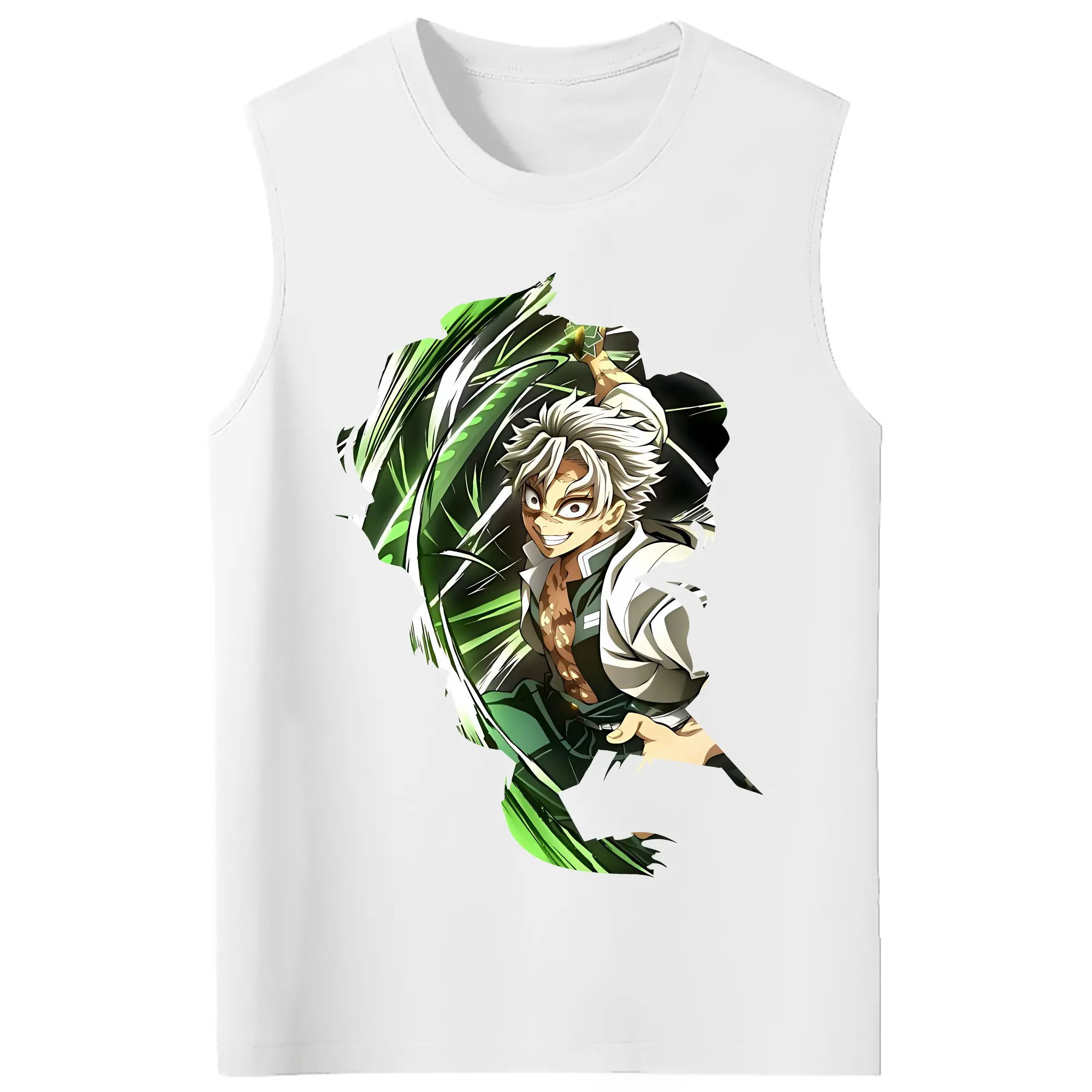 鬼滅の刃 グッズ,不死川 実弥 - コットン100％ タンクトップ ・ フロントプリント ・ タイトフィット ・ 快適 通気性 ・ スポーツ カジュアル 散歩用