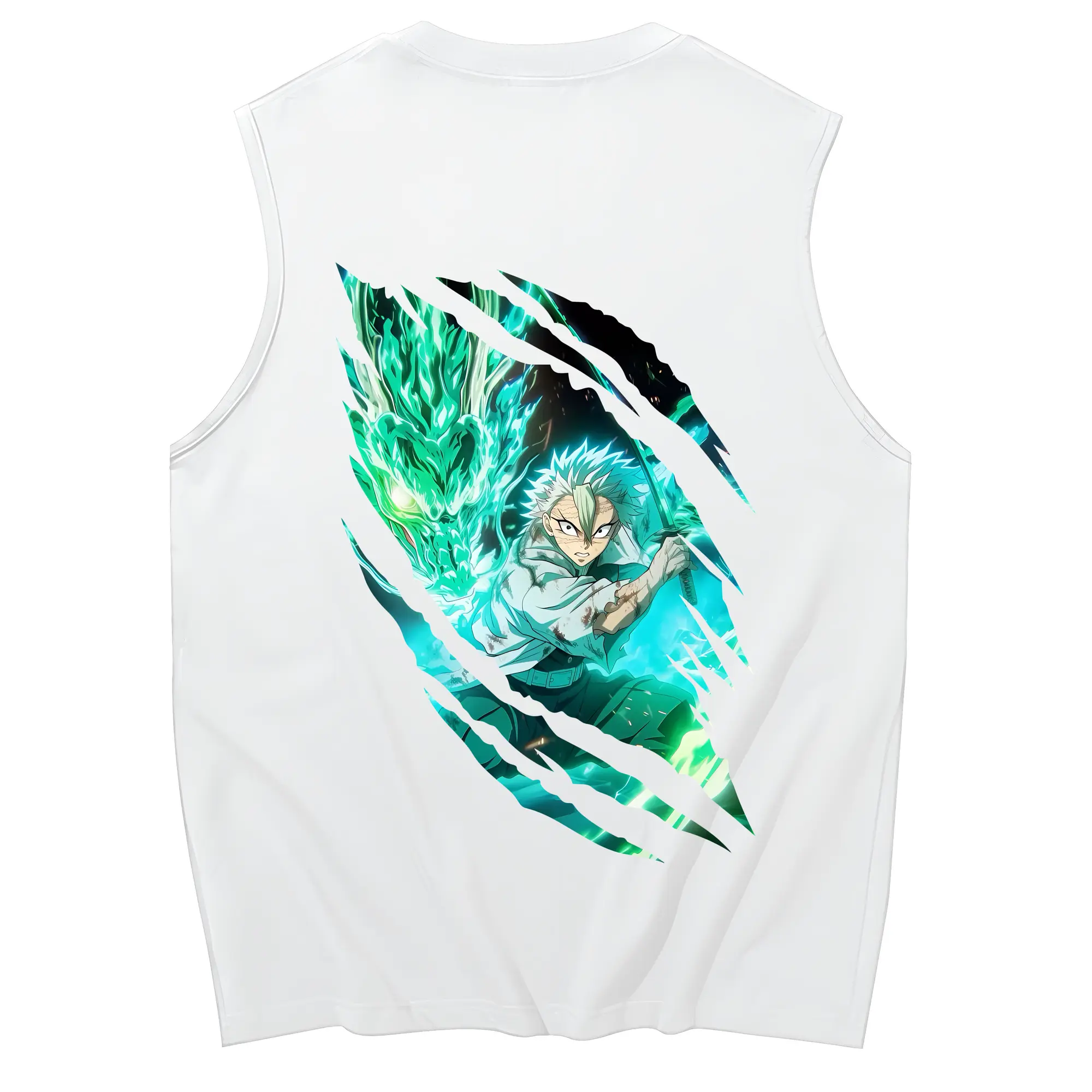 鬼滅の刃 グッズ,不死川 実弥 - コットン100％ タンクトップ ・ 背面プリント ・ タイトシルエット ・ 快適 通気性 ・ スポーツ カジュアル 散歩用