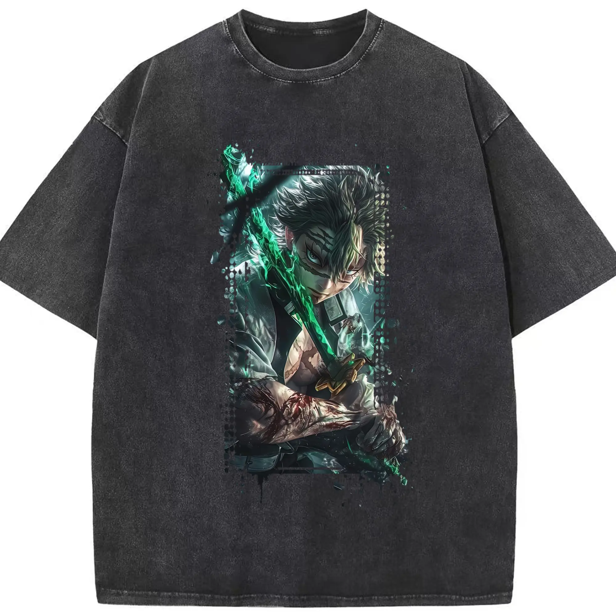 鬼滅の刃 グッズ,不死川 実弥 - 綿100％ ヴィンテージ風 半袖Tシャツ ・ フロントプリント ・ 柔らか肌触り ・ 通気性 快適 ・ スポーツ カジュアル 外出用