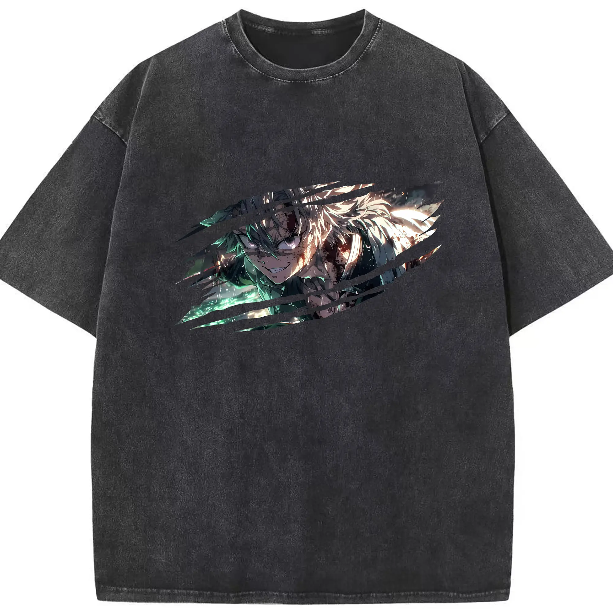 鬼滅の刃 グッズ,不死川 実弥 - 綿100％ ヴィンテージ風 半袖Tシャツ ・ フロントプリント ・ 柔らか肌触り ・ 通気性 快適 ・ スポーツ カジュアル 外出用