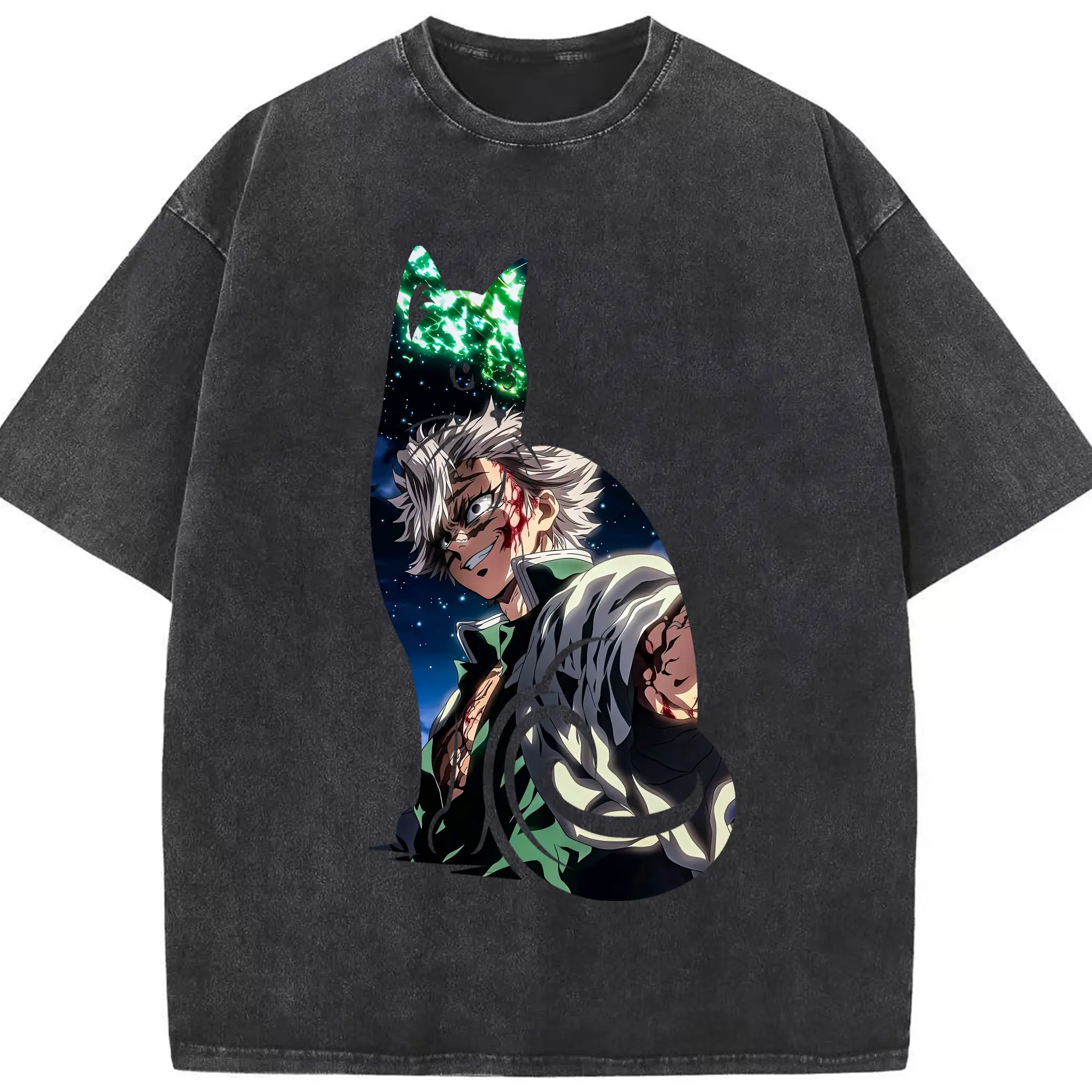 鬼滅の刃 グッズ,不死川 実弥 - 綿100％ ヴィンテージ風 半袖Tシャツ ・ フロントプリント ・ 柔らか肌触り ・ 通気性 快適 ・ スポーツ カジュアル 外出用