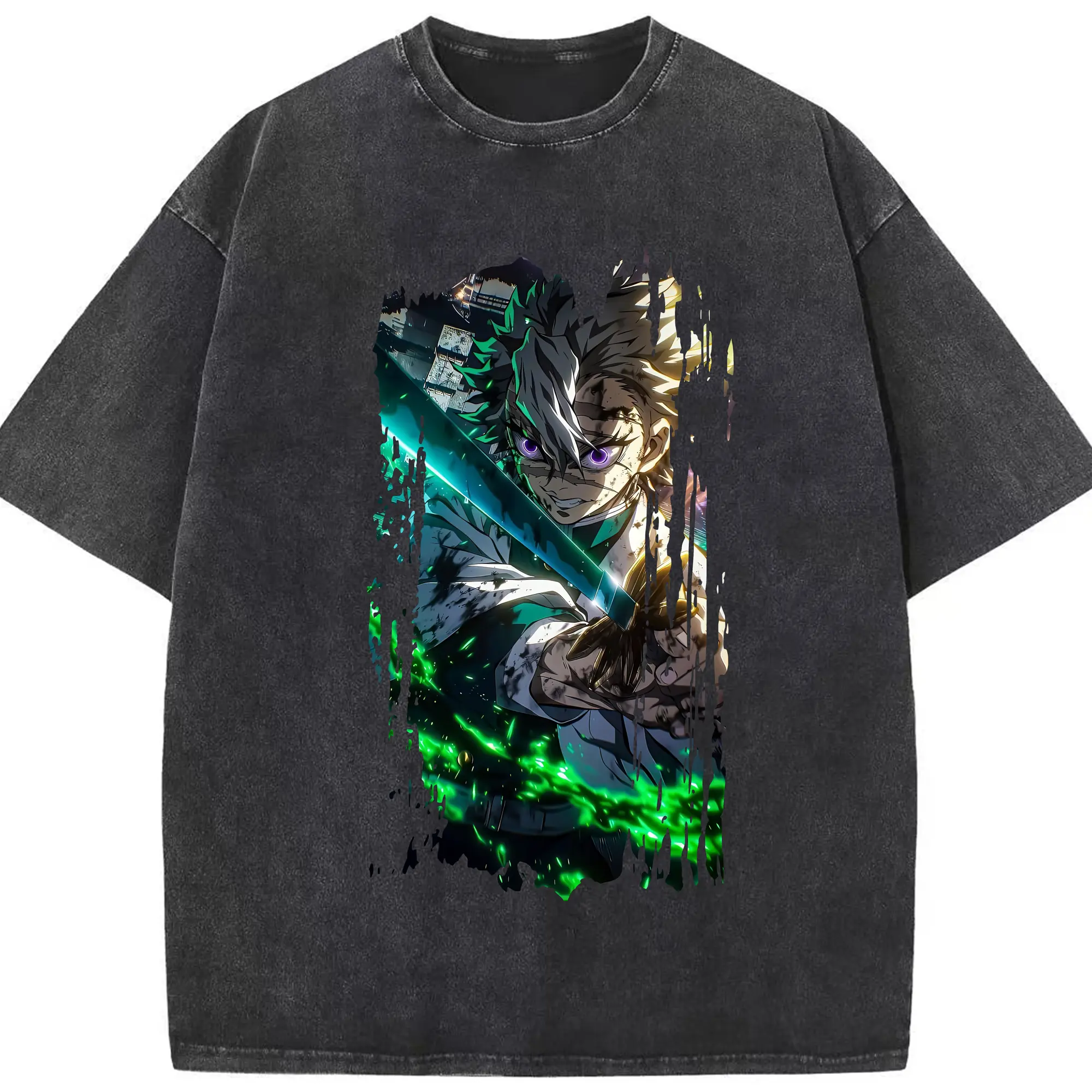 鬼滅の刃 グッズ,不死川 実弥 - 綿100％ ヴィンテージ風 半袖Tシャツ ・ フロントプリント ・ 柔らか肌触り ・ 通気性 快適 ・ スポーツ カジュアル 外出用