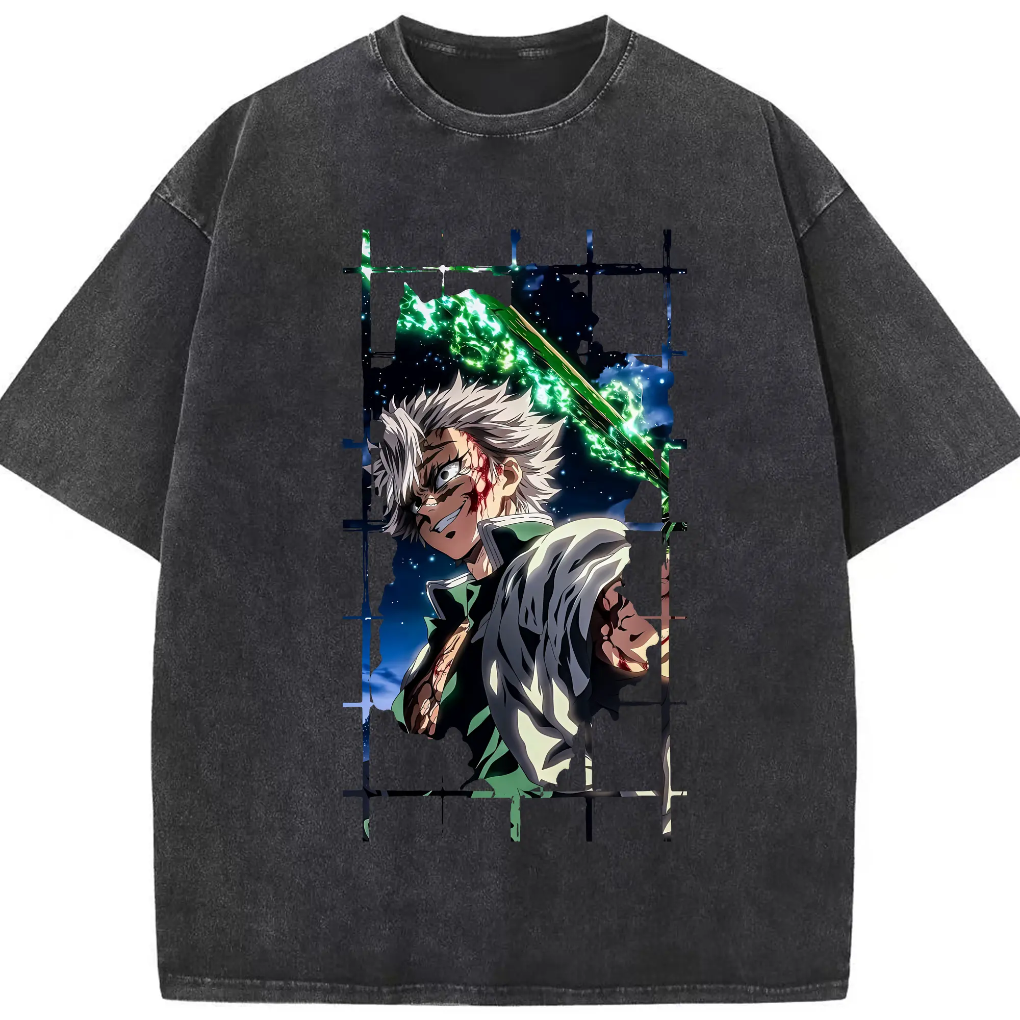 鬼滅の刃 グッズ,不死川 実弥 - 綿100％ ヴィンテージ風 半袖Tシャツ ・ フロントプリント ・ 柔らか肌触り ・ 通気性 快適 ・ スポーツ カジュアル 外出用