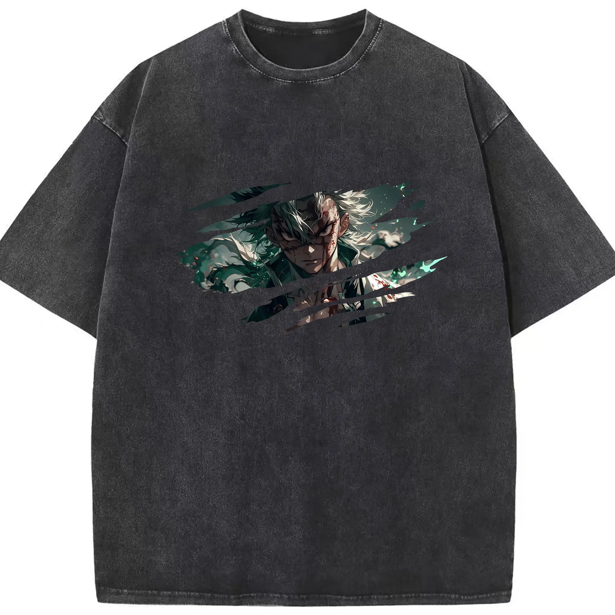 鬼滅の刃 グッズ,不死川 実弥 - 綿100％ ヴィンテージ風 半袖Tシャツ ・ フロントプリント ・ 柔らか肌触り ・ 通気性 快適 ・ スポーツ カジュアル 外出用