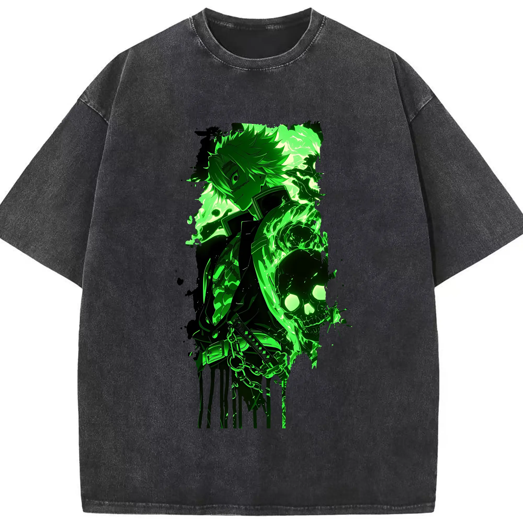 鬼滅の刃 グッズ,不死川 実弥 - 綿100％ ヴィンテージ風 半袖Tシャツ ・ フロントプリント ・ 柔らか肌触り ・ 通気性 快適 ・ スポーツ カジュアル 外出用