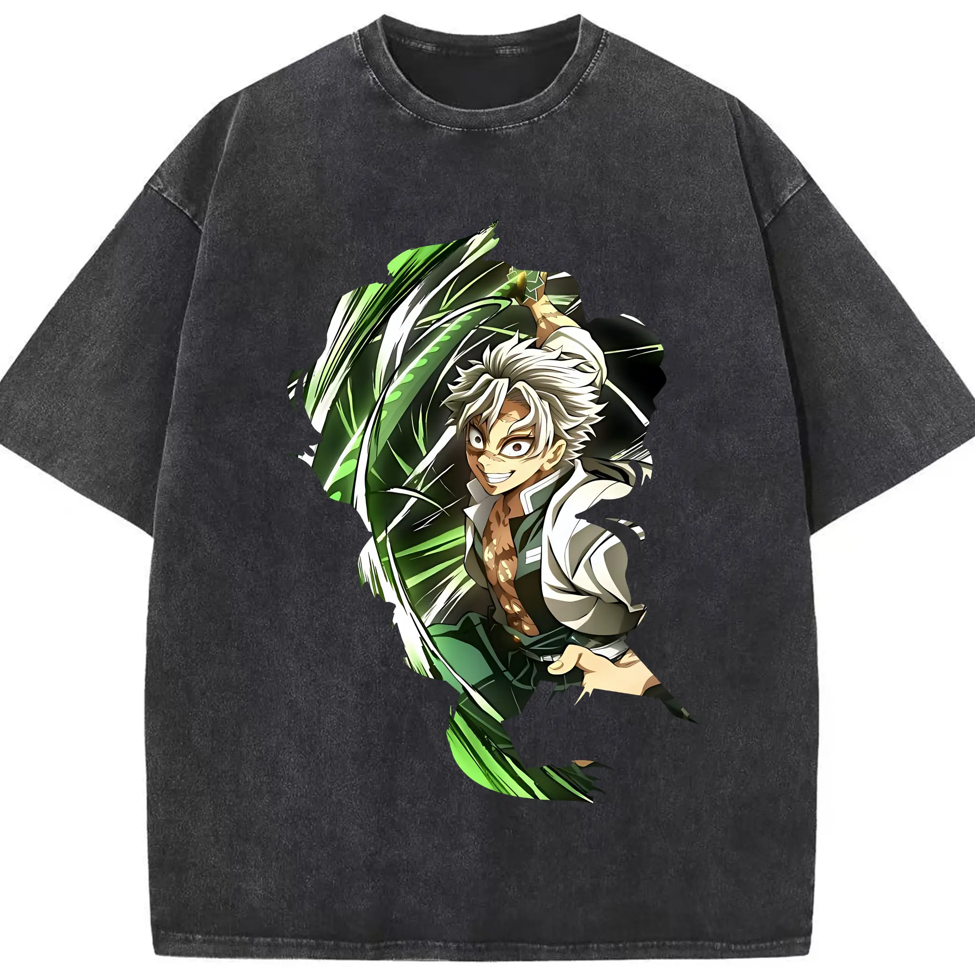 鬼滅の刃 グッズ,不死川 実弥 - 綿100％ ヴィンテージ風 半袖Tシャツ ・ フロントプリント ・ 柔らか肌触り ・ 通気性 快適 ・ スポーツ カジュアル 外出用