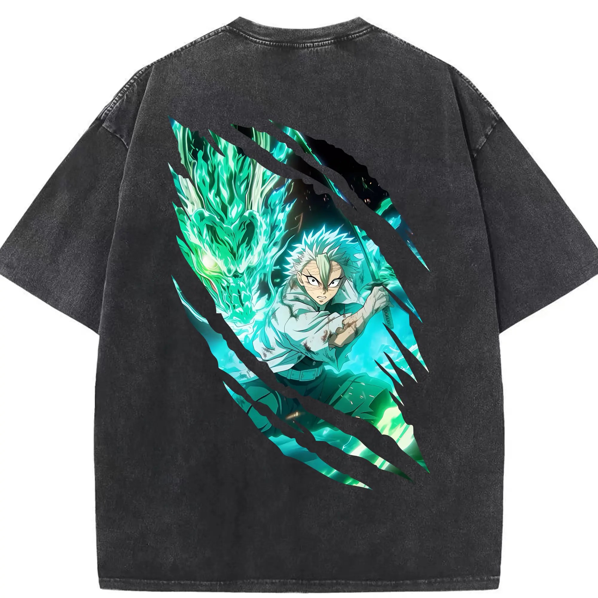 鬼滅の刃 グッズ,不死川 実弥 - 綿100％ ヴィンテージ風 半袖Tシャツ ・ 背面プリント ・ 柔らか肌触り ・ 通気性 快適 ・ スポーツ カジュアル 外出用