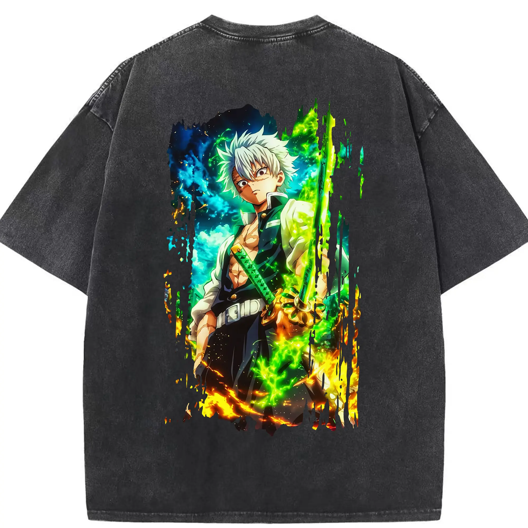 鬼滅の刃 グッズ,不死川 実弥 - 綿100％ ヴィンテージ風 半袖Tシャツ ・ 背面プリント ・ 柔らか肌触り ・ 通気性 快適 ・ スポーツ カジュアル 外出用