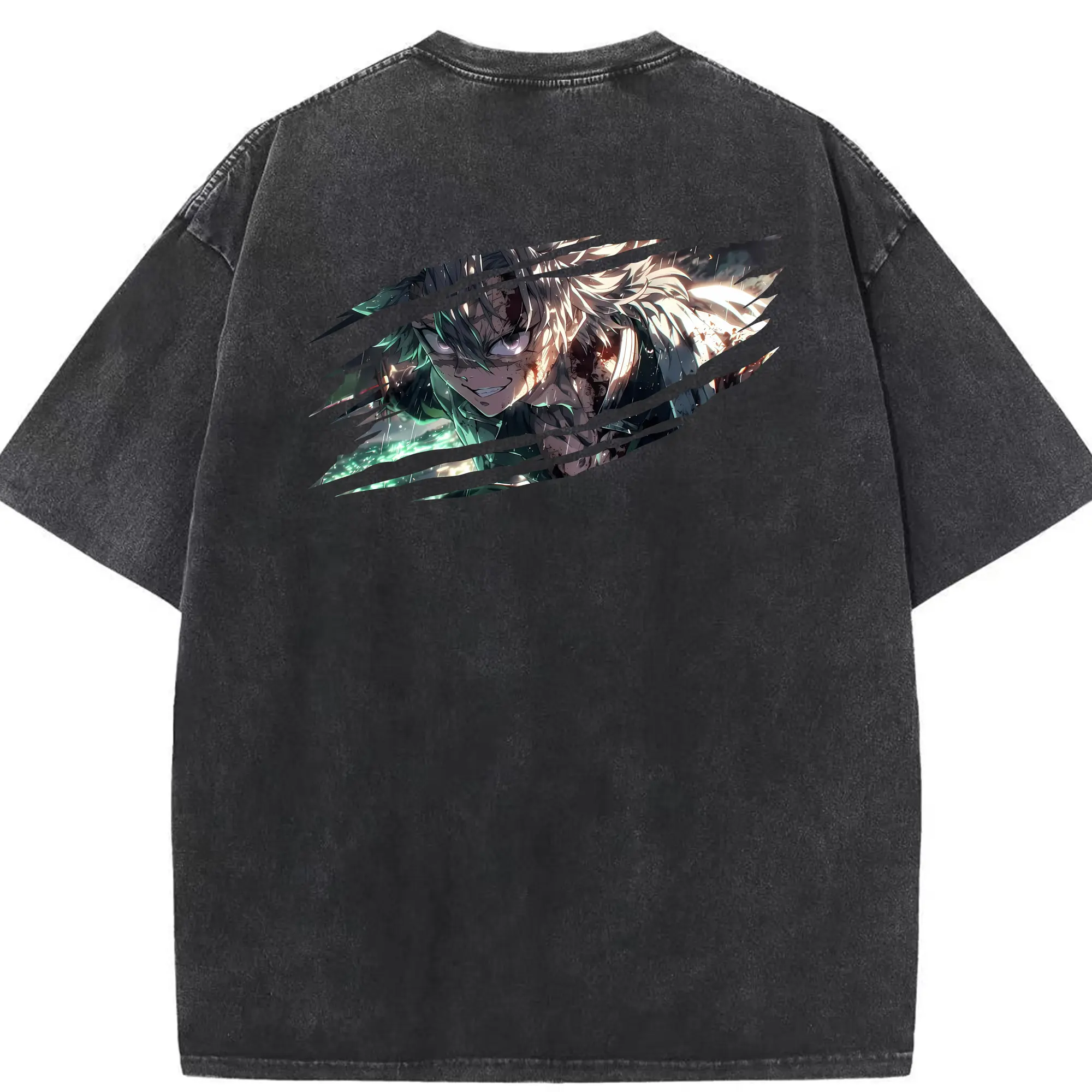 鬼滅の刃 グッズ,不死川 実弥 - 綿100％ ヴィンテージ風 半袖Tシャツ ・ 背面プリント ・ 柔らか肌触り ・ 通気性 快適 ・ スポーツ カジュアル 外出用