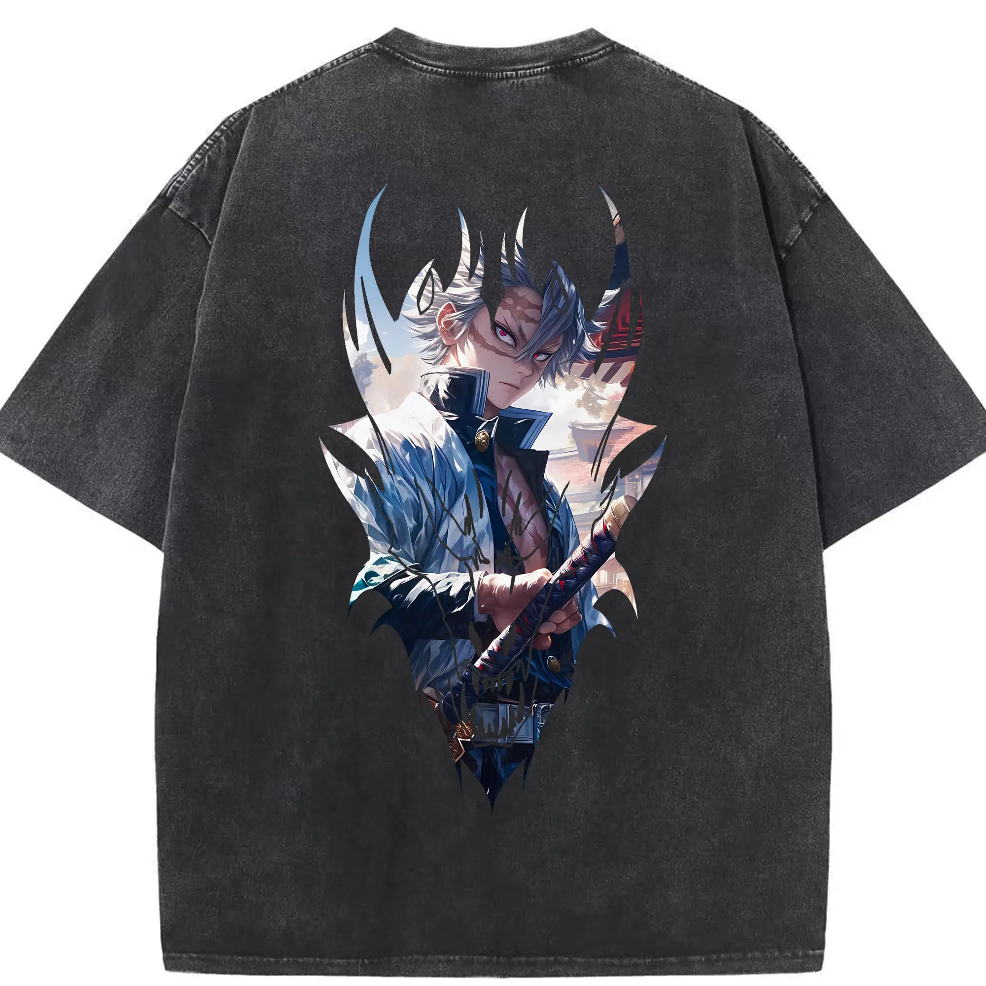 鬼滅の刃 グッズ,不死川 実弥 - 綿100％ ヴィンテージ風 半袖Tシャツ ・ 背面プリント ・ 柔らか肌触り ・ 通気性 快適 ・ スポーツ カジュアル 外出用