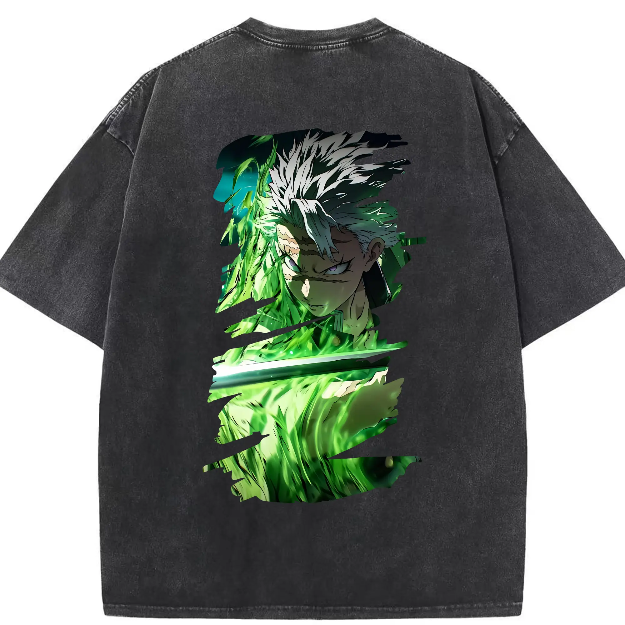 鬼滅の刃 グッズ,不死川 実弥 - 綿100％ ヴィンテージ風 半袖Tシャツ ・ 背面プリント ・ 柔らか肌触り ・ 通気性 快適 ・ スポーツ カジュアル 外出用